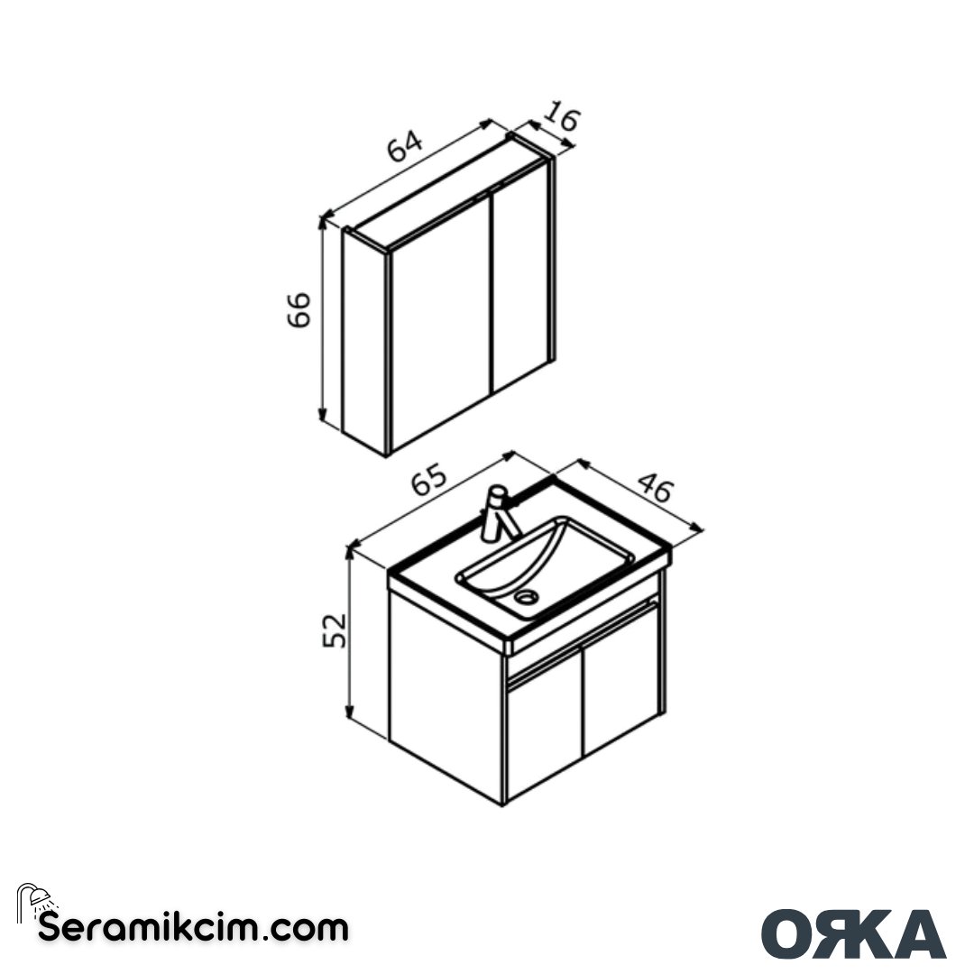 Orka Side 65cm Kapaklı Banyo Dolabı Set Beyaz