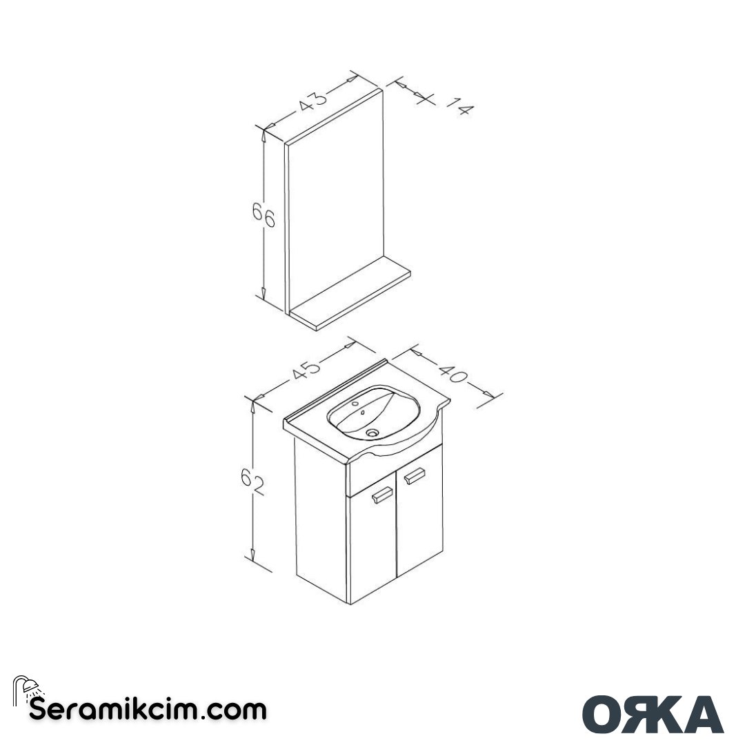 Orka Soma 45cm Banyo Dolabı Set Navaro