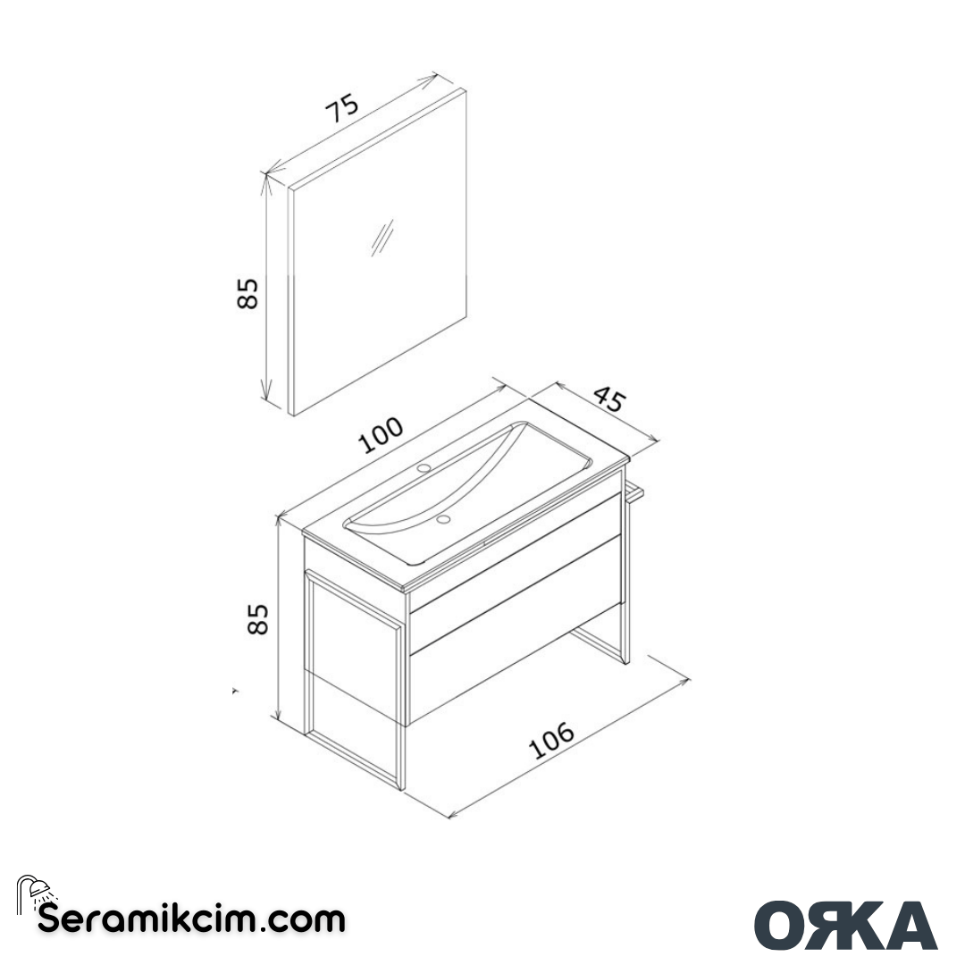 Orka Trio 100cm Asma Banyo Dolabı Set Çekmeceli Senza