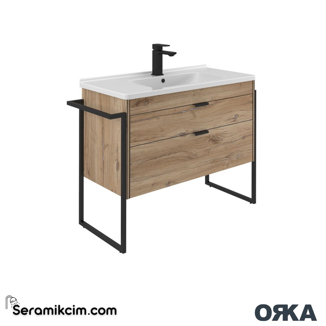 Orka Trio 80cm Ayaklı Banyo Dolabı Set Çekmeceli Havluluklu Senza - ORK243.80.04.TKM