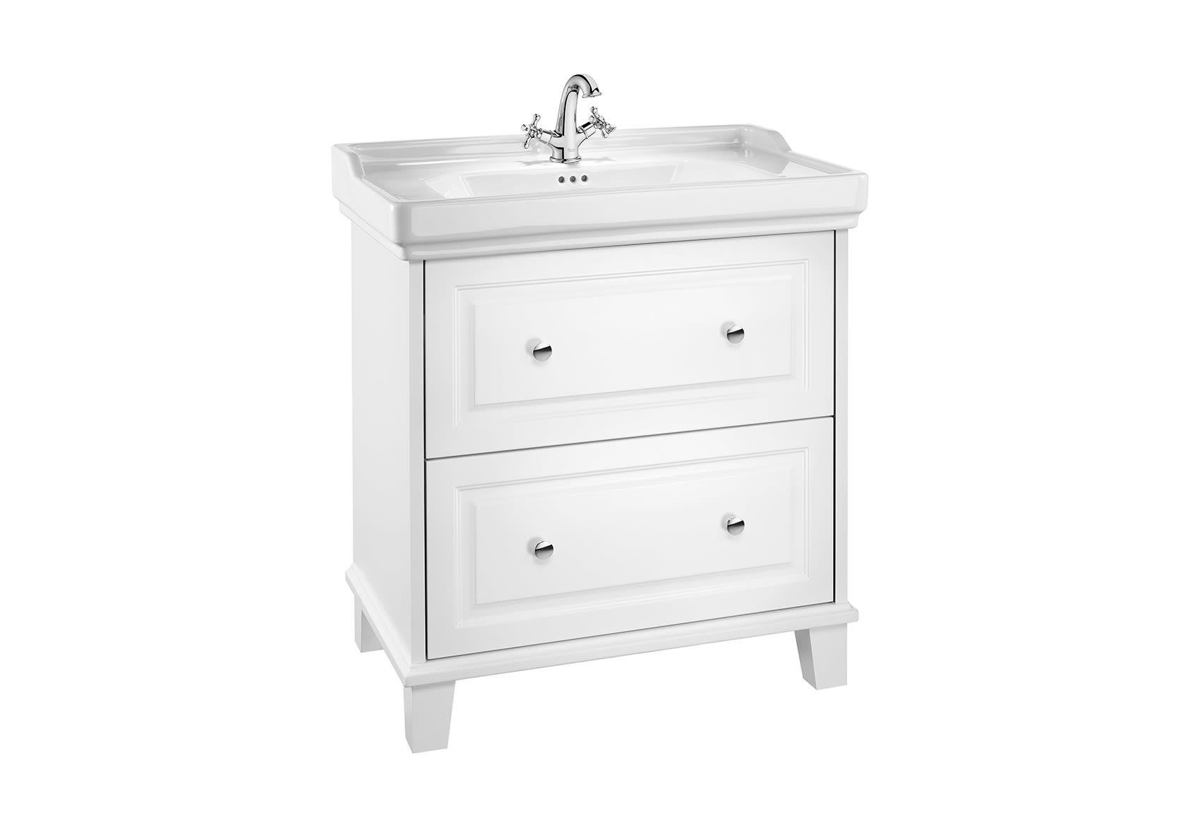 Roca Beyond Unik İki Çekmeceli Banyo Mobilyası, Beyaz Saten, 800 mm: Alt Ünite ve Lavabo A851369415 - A851369415