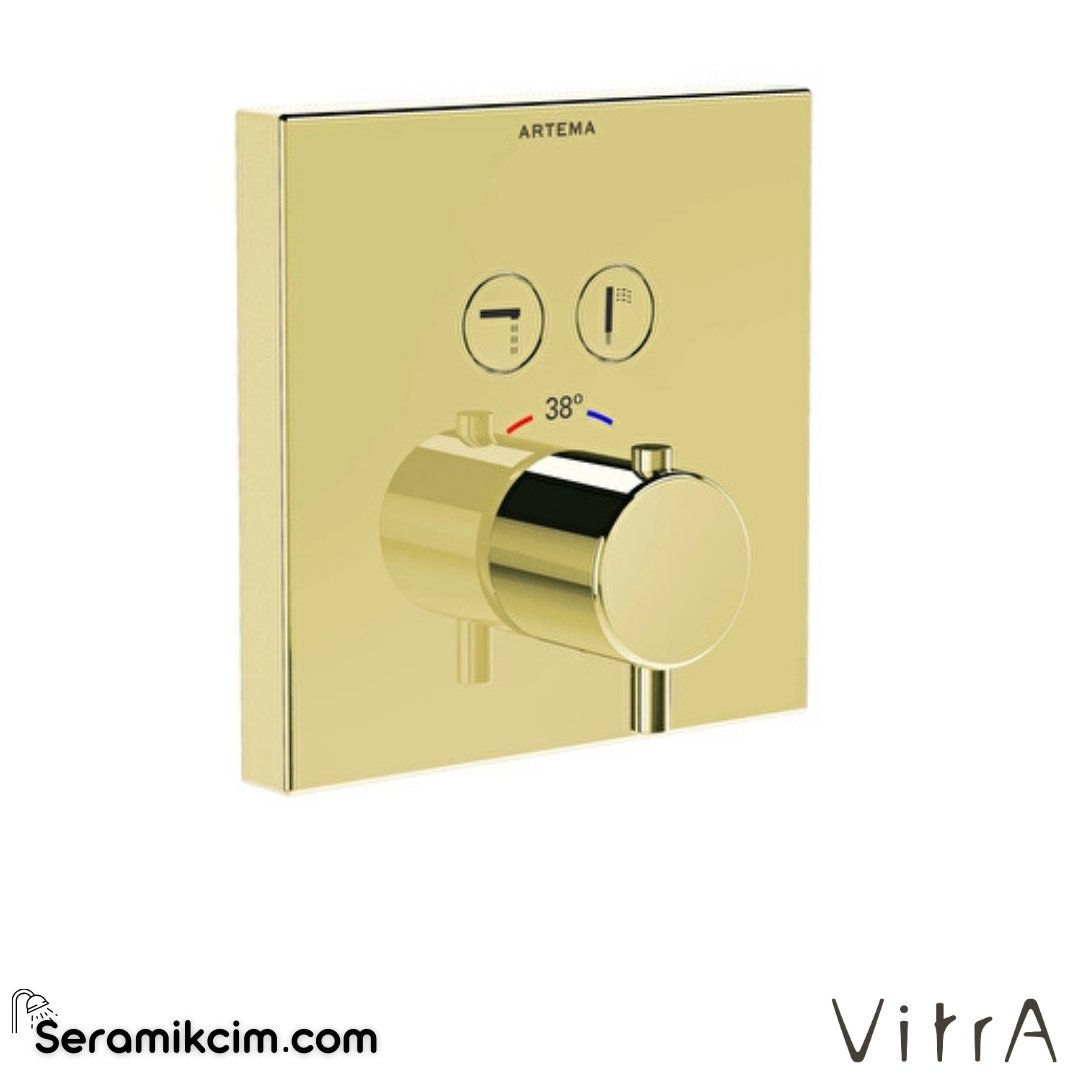 VitrA AquaHeat AquaControl Square Ankastre Termostatik Banyo Bataryası (sıva üstü grubu) Soft Altın A4274674 - A4274674