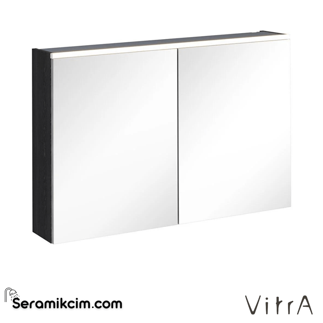 Vitra Core Dolaplı Ayna, 100cm, Hareli Siyah Meşe, Aydınlatmalı