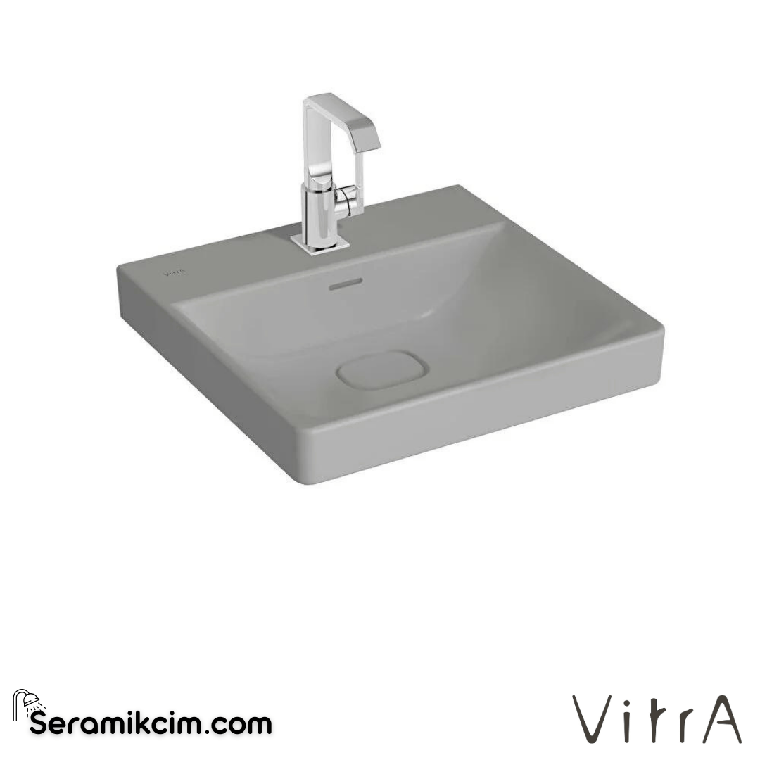 VitrA Metropole Lavabo 50x47 cm Tek Armatür Delikli, Su Taşma Delikli, Mat Taş Gri