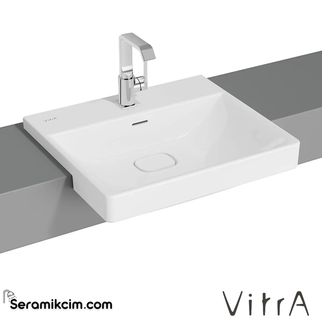 VitrA Metropole Yarım Tezgah Lavabo 55x47 cm Tek Armatür Delikli, Su Taşma Delikli, Beyaz