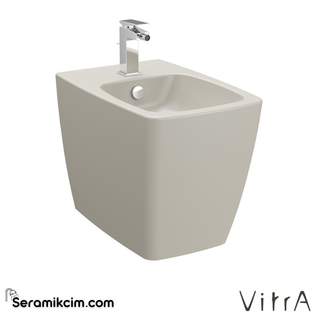 VitrA Metropole Yerden Bide Duvara Tam Dayalı, 54 cm Tek Armatür Delikli, Su Taşma Delikli, Yanlardan Deliksiz, Mat Bej