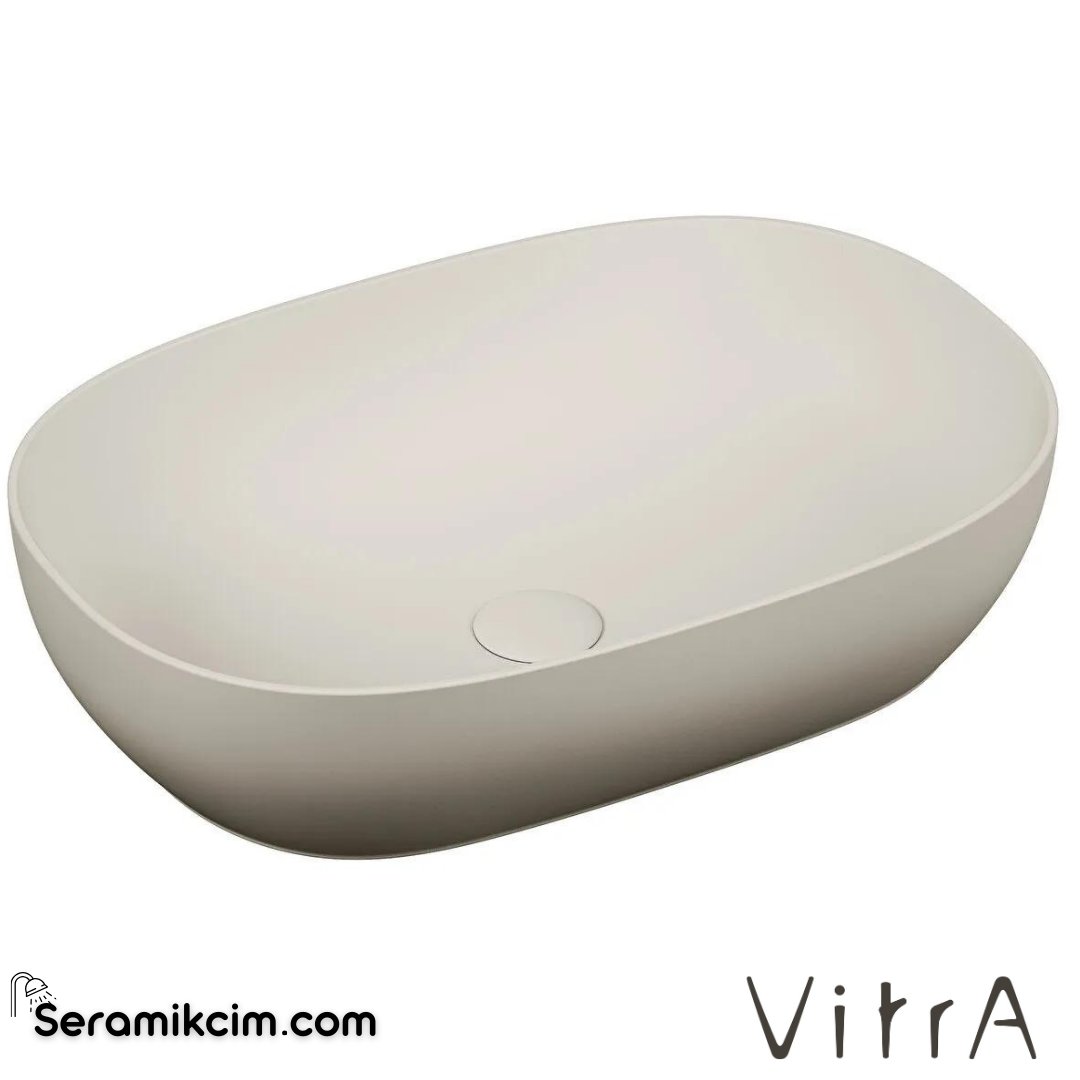 VitrA Outline Çanak Lavabo Oval, 60x40 cm Armatür Deliksiz, Su Taşma Deliksiz, Clean, Mat Bej - 5995B420-0016