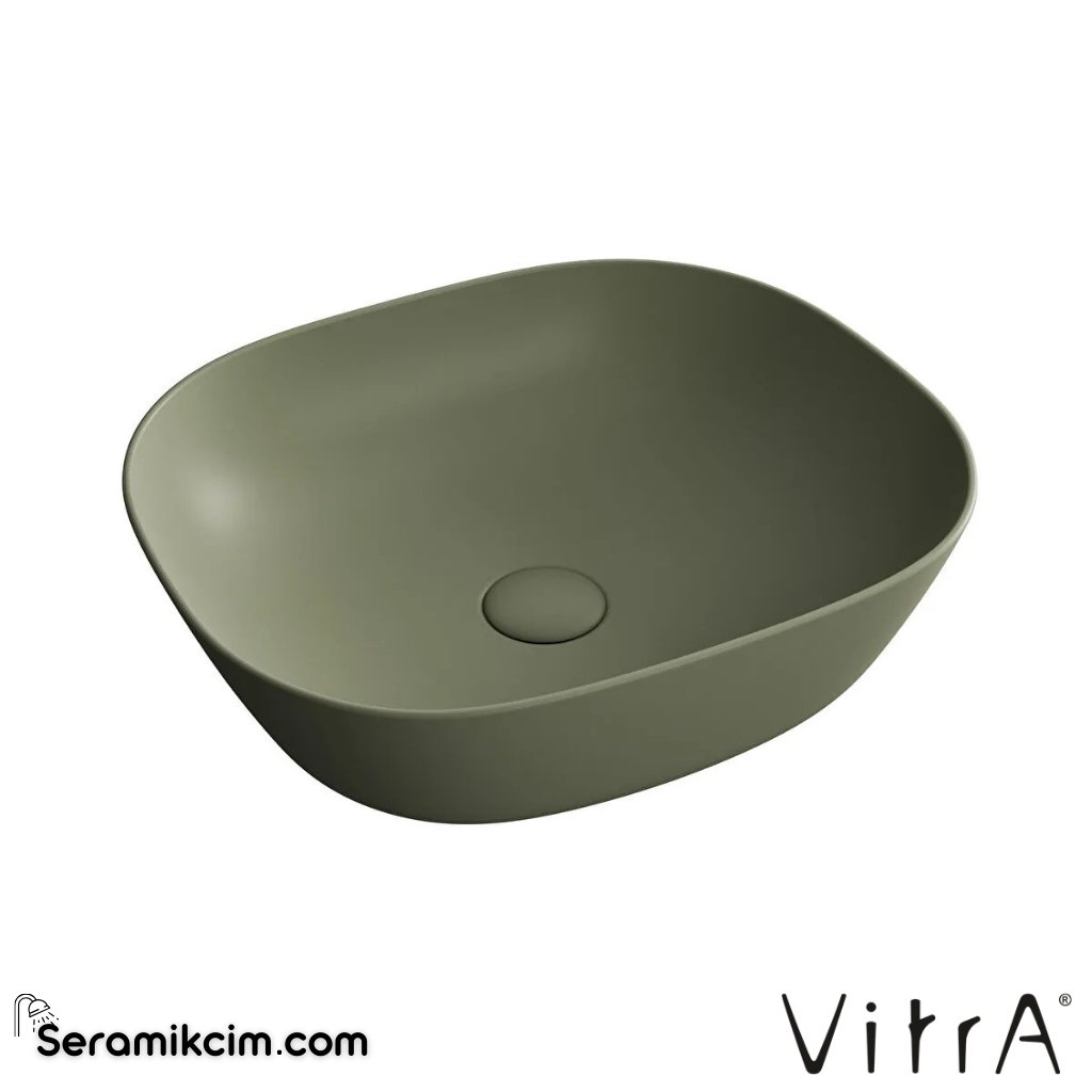 VitrA Plural Çanak Lavabo Oval, Kompakt, 45x38 cm Armatür Deliksiz, Su Taşma Deliksiz, Clean, Mat Yosun Yeşili