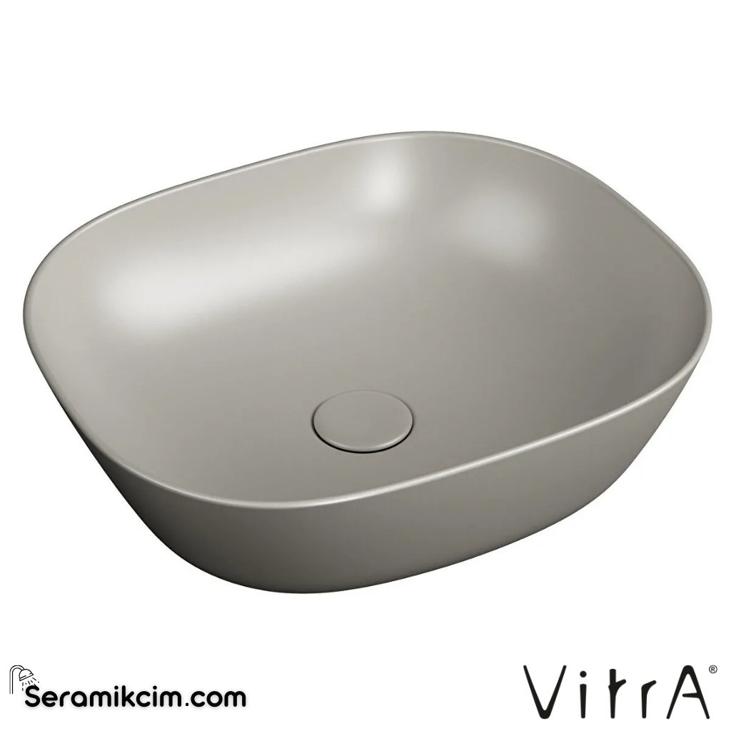VitrA Plural Çanak Lavabo Oval, Kompakt, 45x38 cm Armatür Deliksiz, Su Taşma Deliksiz, Clean, Mat Bej - 7810B420-0016