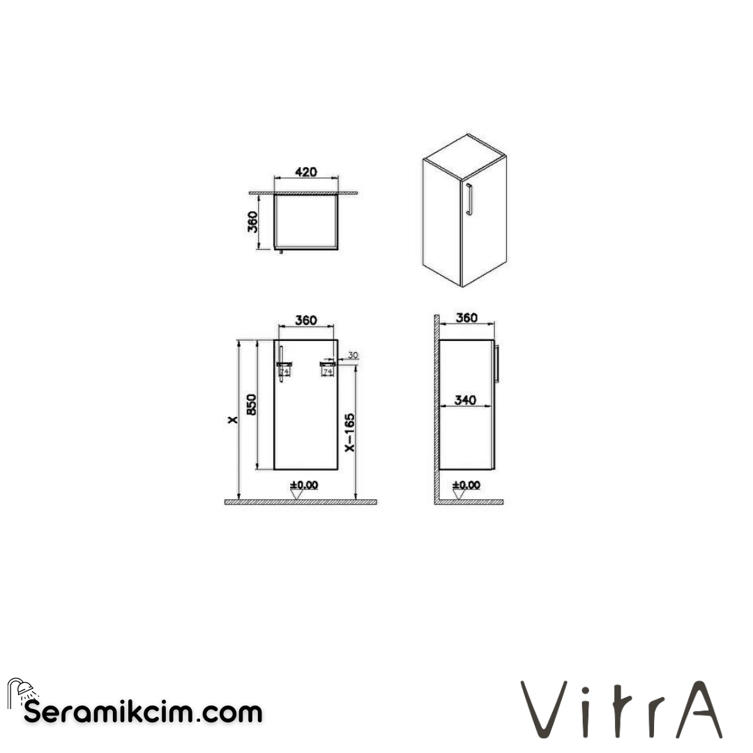 Vitra Root Alt Ünite, 40 Cm, Cordoba, Sağ
