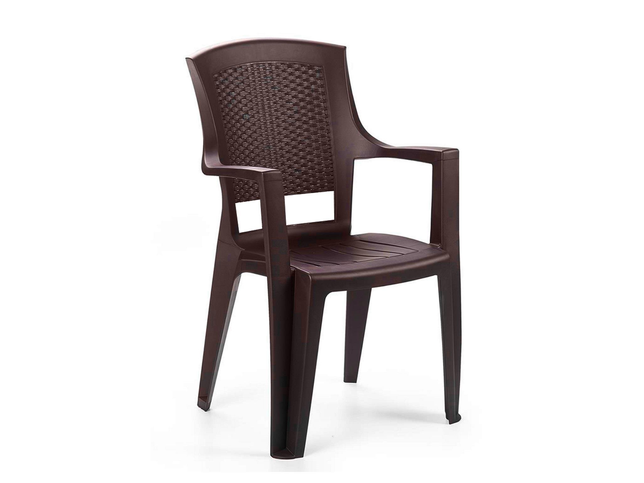 Flora Kollu Plastik Sandalye Rattan Sırt Örgü Desenli Kahve | Sandalyeler