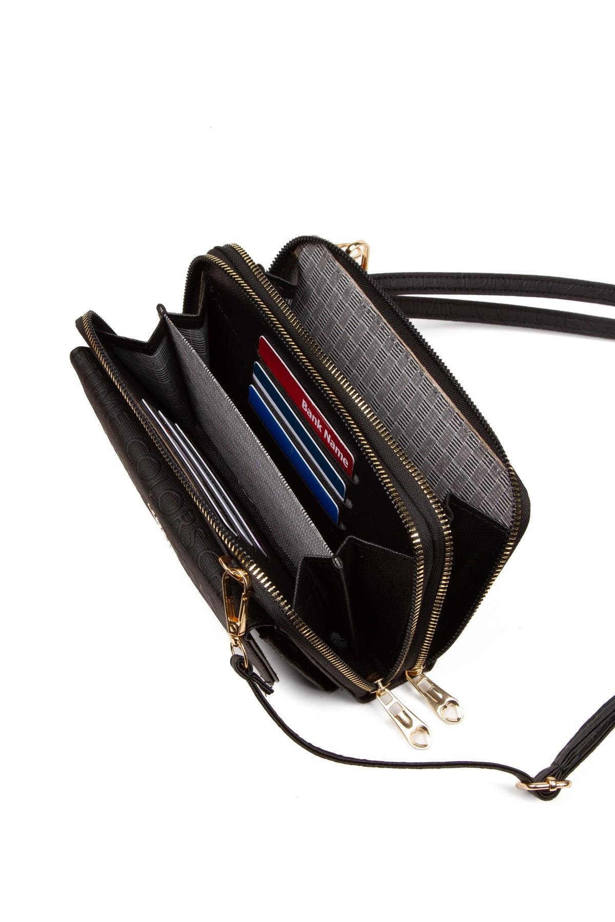 Newish Polo Telefon Bölmeli Askılı Kadın Cüzdan Çanta Siyah