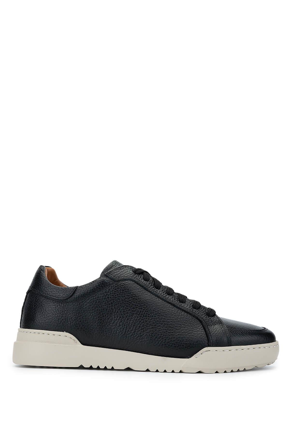 Tamer Tanca Erkek Hakiki Deri Siyah Floter Sneakers Spor Ayakkab