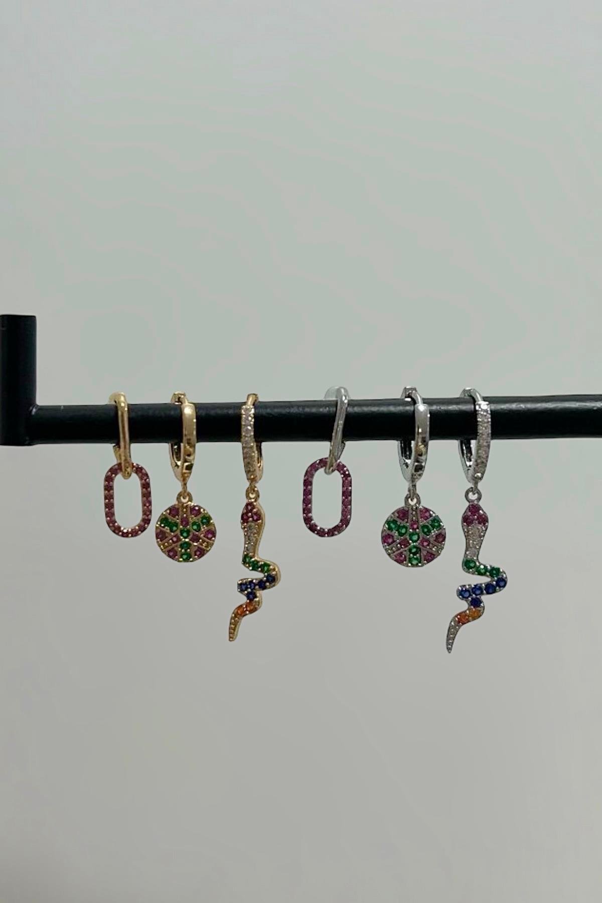3Lü Renkli Yılan Küpe Seti