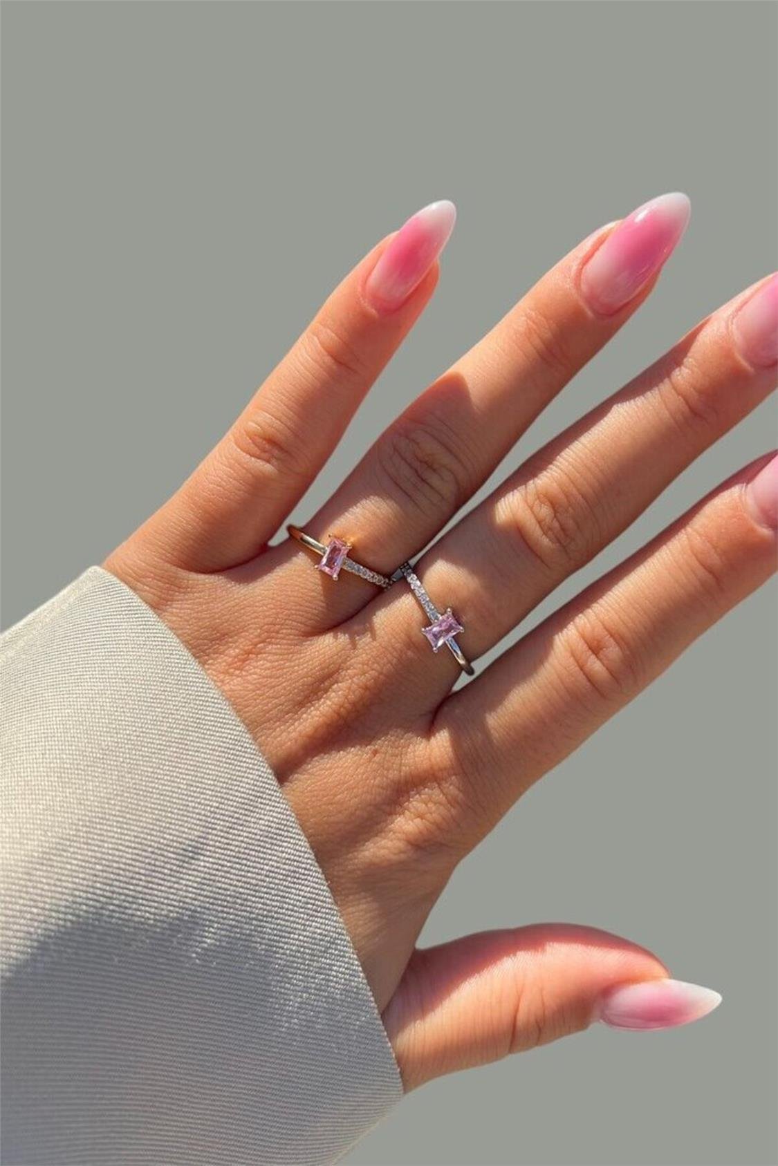 Pembe Taşlı Baget Yüzük