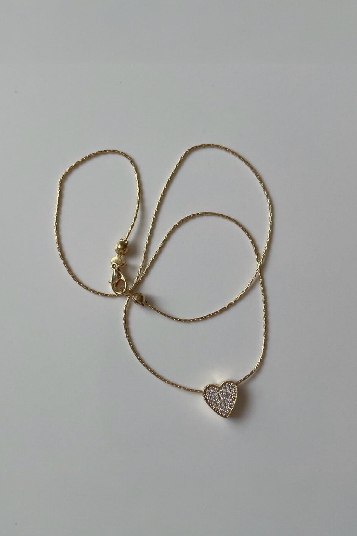 Zirkon Taşlı Minimal Kalp Choker 