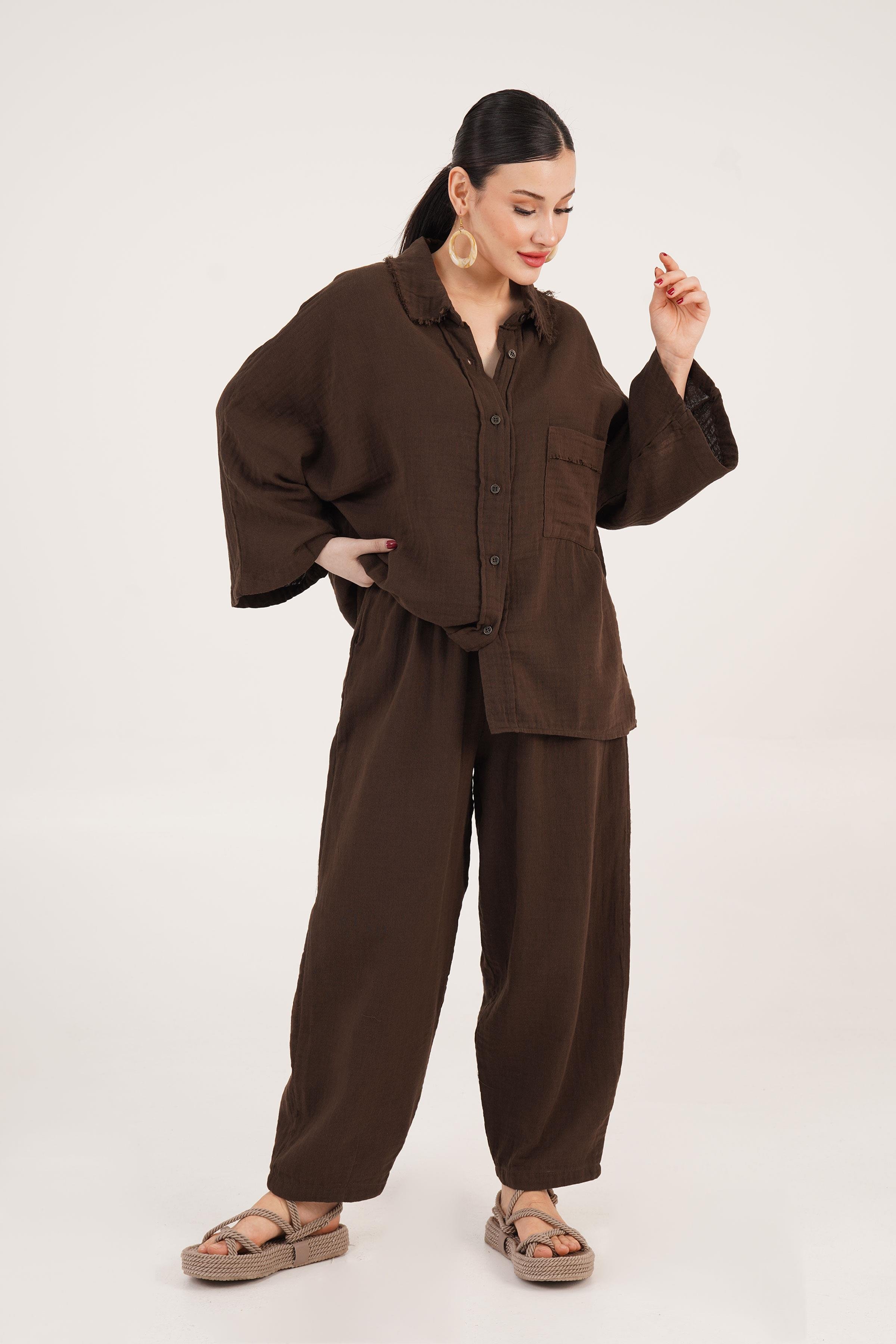 Bohem Stil Müslin Kahve İkili Takım, image size:2400x3600