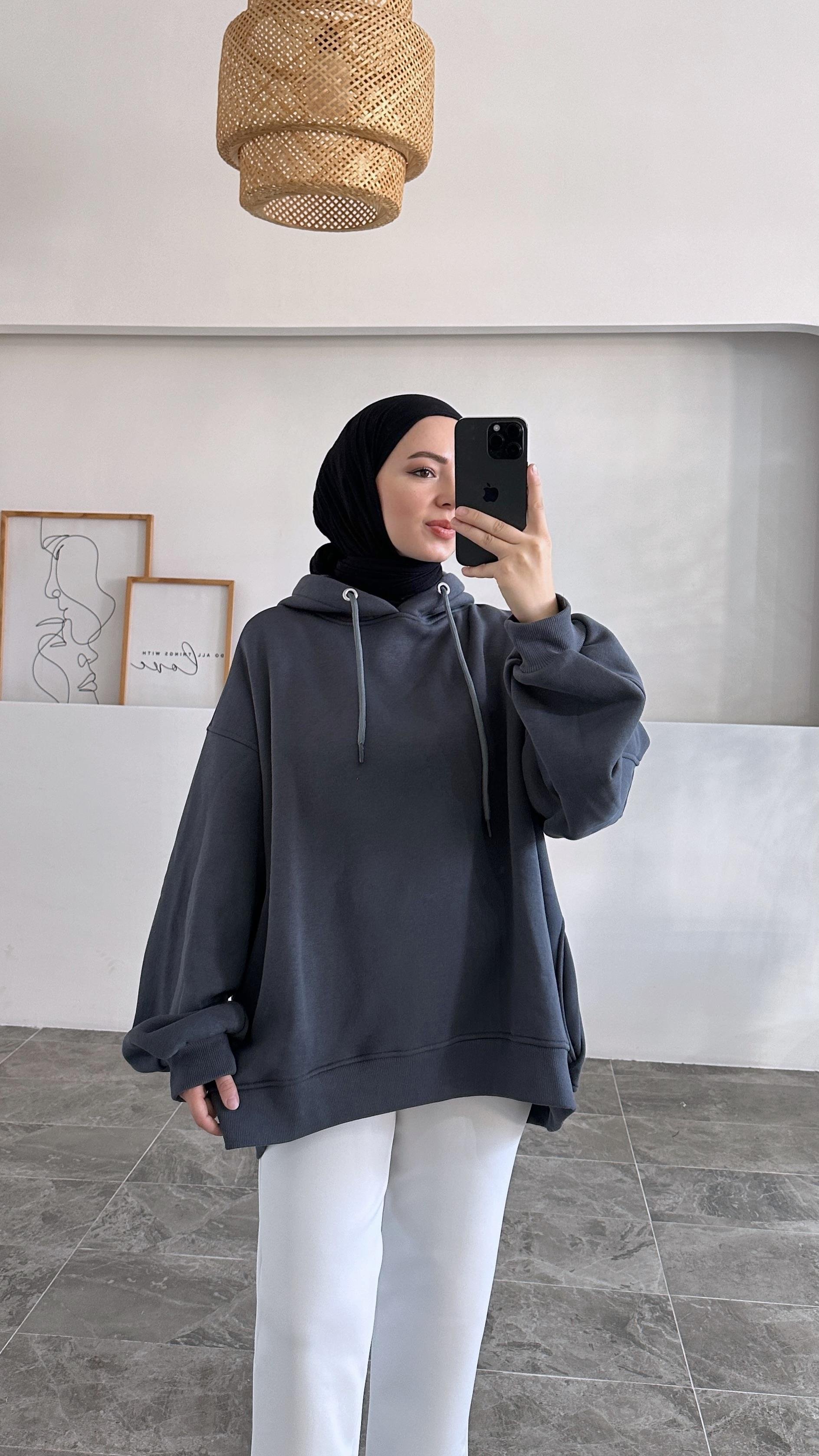 Alvia Kapşonlu Füme Sweatshirt
