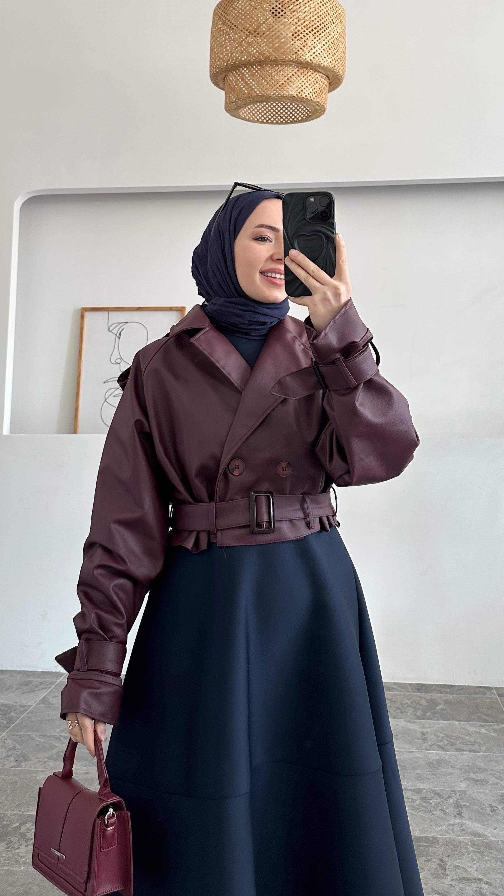 Emery Deri Bordo Kısa Ceket