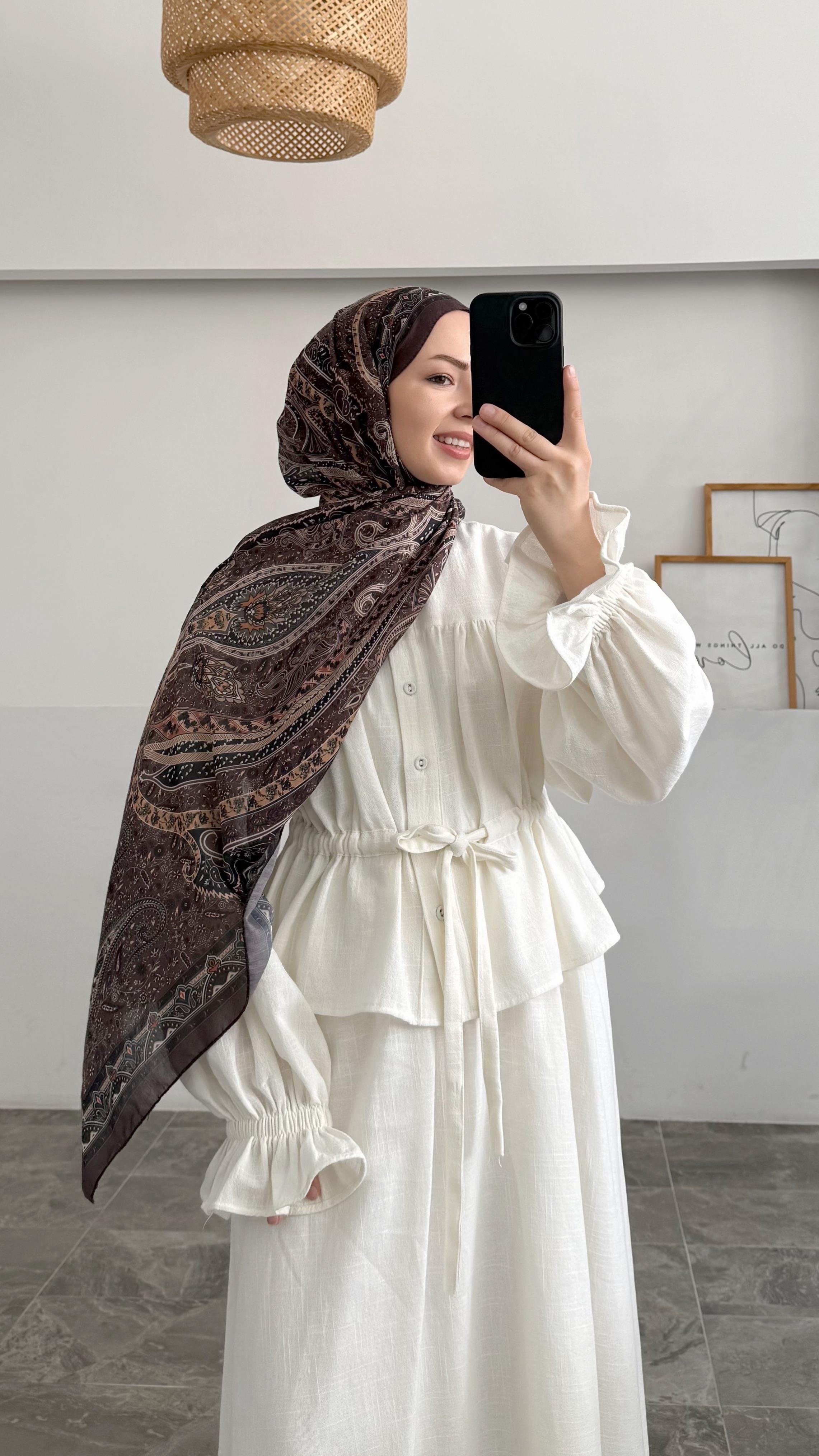 Freya Etnik Desen Kahverengi Şal