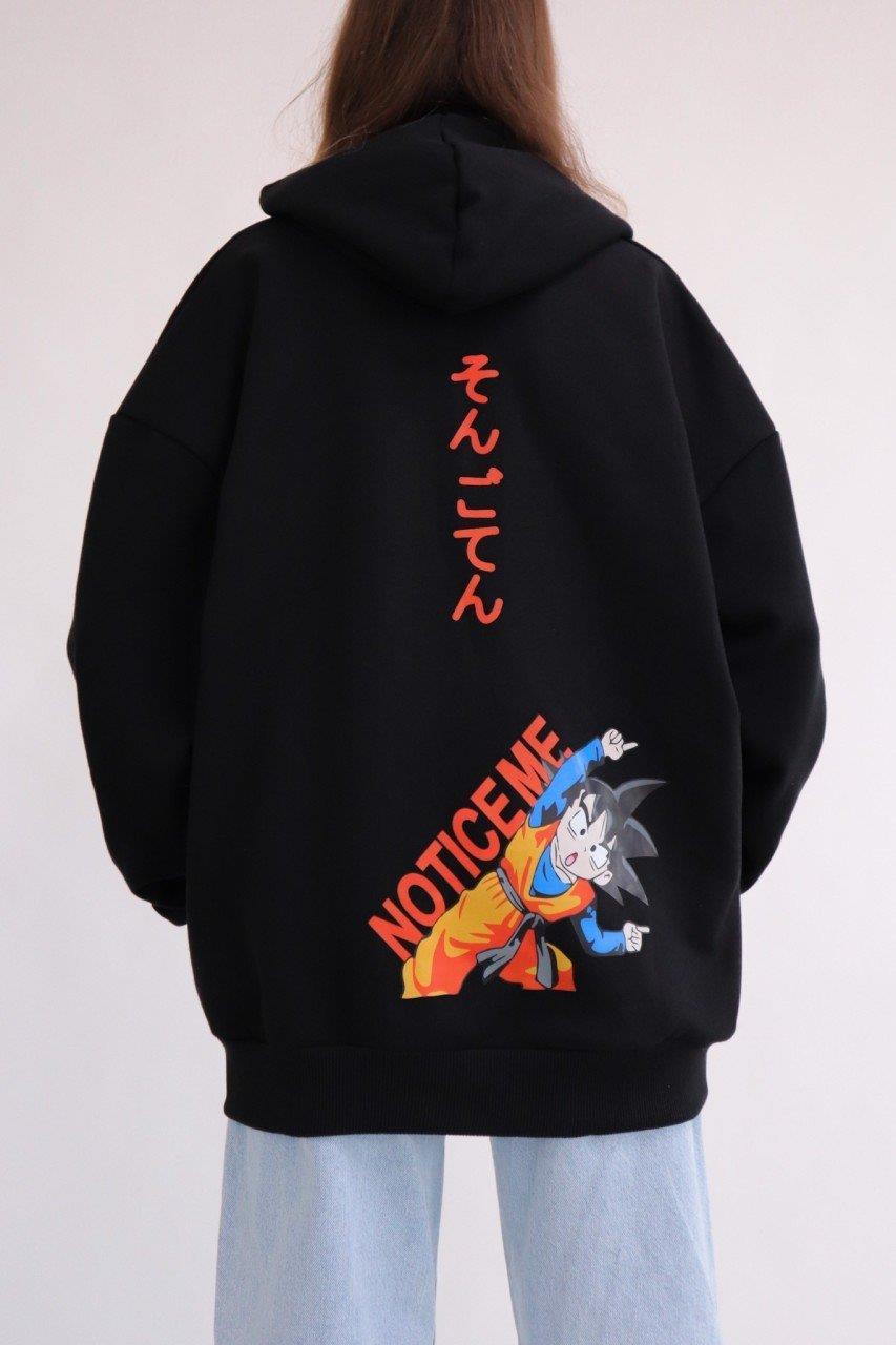 Siyah Kapu onlu Anime Dragon Ball Z Notice Me Sweatshirt