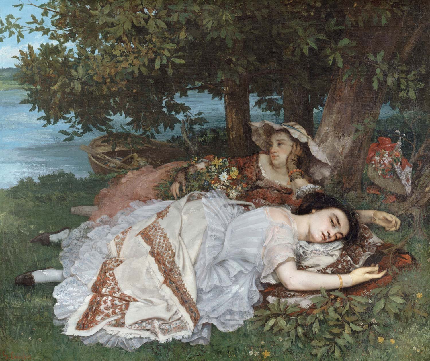 Vintage 1960 Courbet “Two Girls on the Banks of the Seine” Art Print Vintage 1960 Courbet “Two Girls on the Banks of the Seine” Art Print