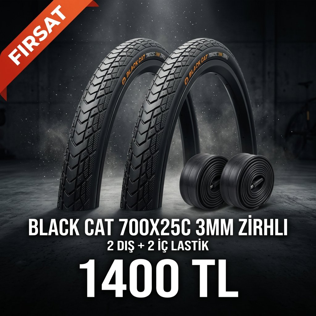 Black Cat 700x25C 3mm Zırhlı Dış Lastik + İç Lastik Seti (2+2