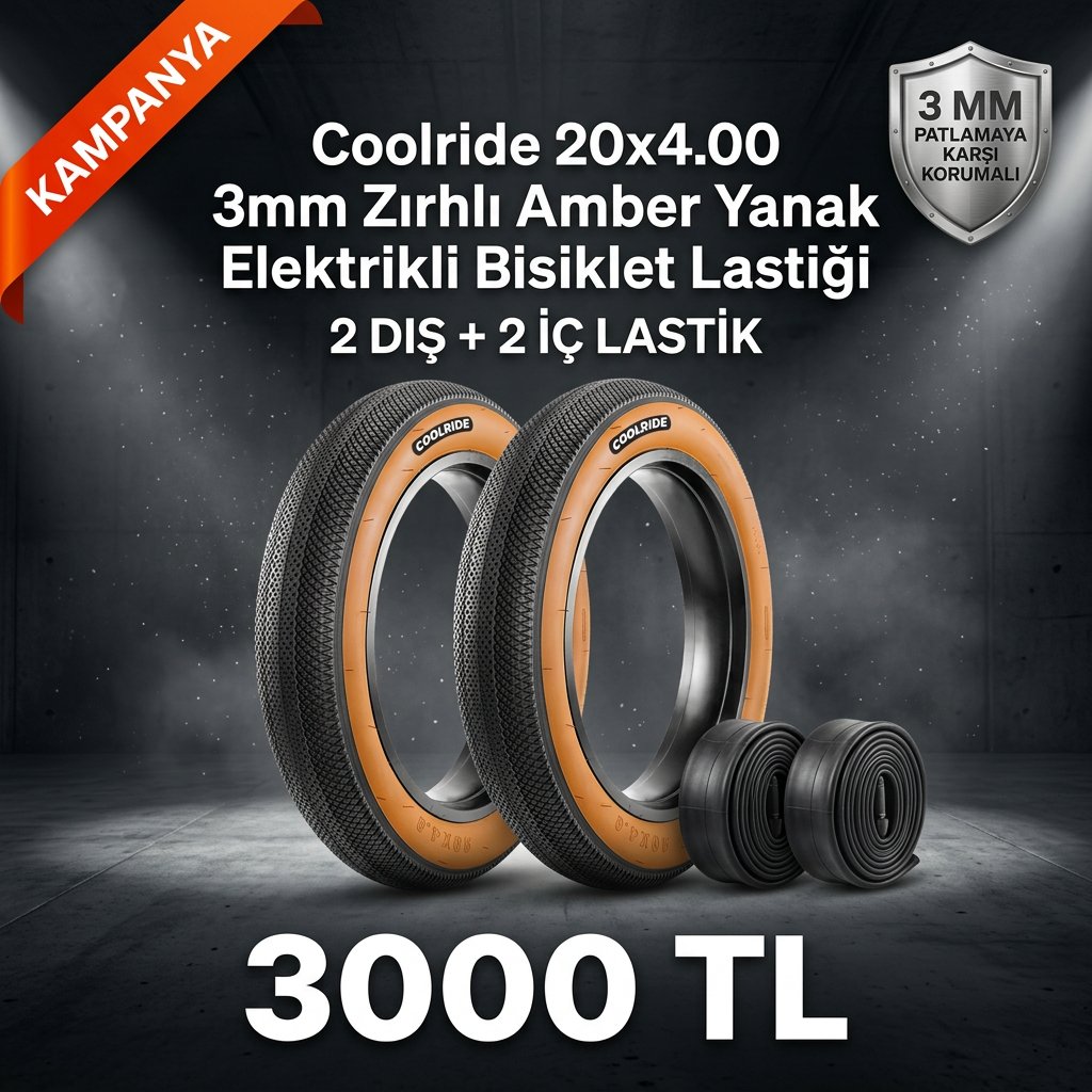 Coolride 20x4.00 3mm Zırhlı Amber Yanak Elektrikli Bisiklet