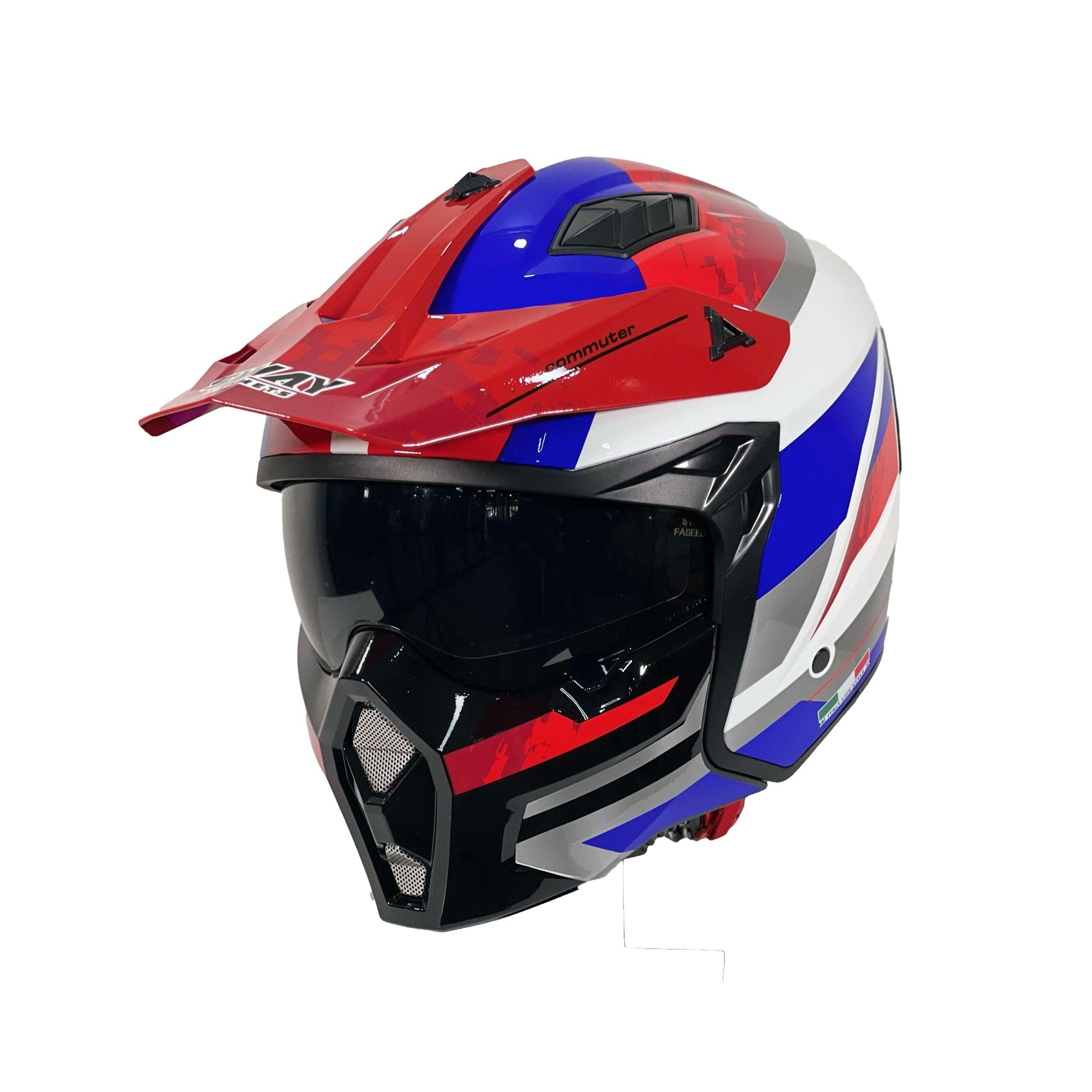 Sway Seul Trak FS-X1 Beyaz Kırmızı Mavi Modüler Kask | S–XL | Çift