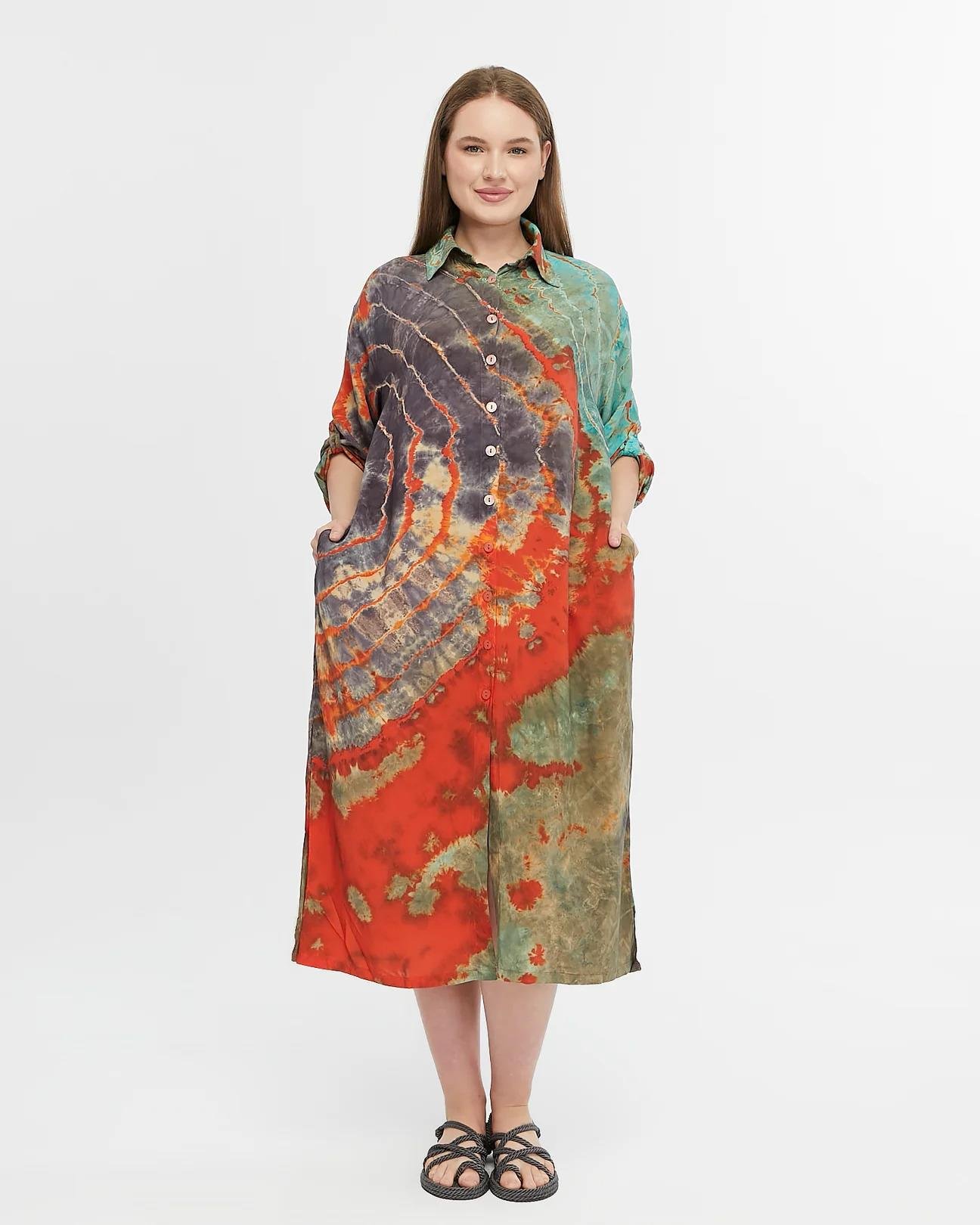 Batik Gömlek Elbise Kiremit