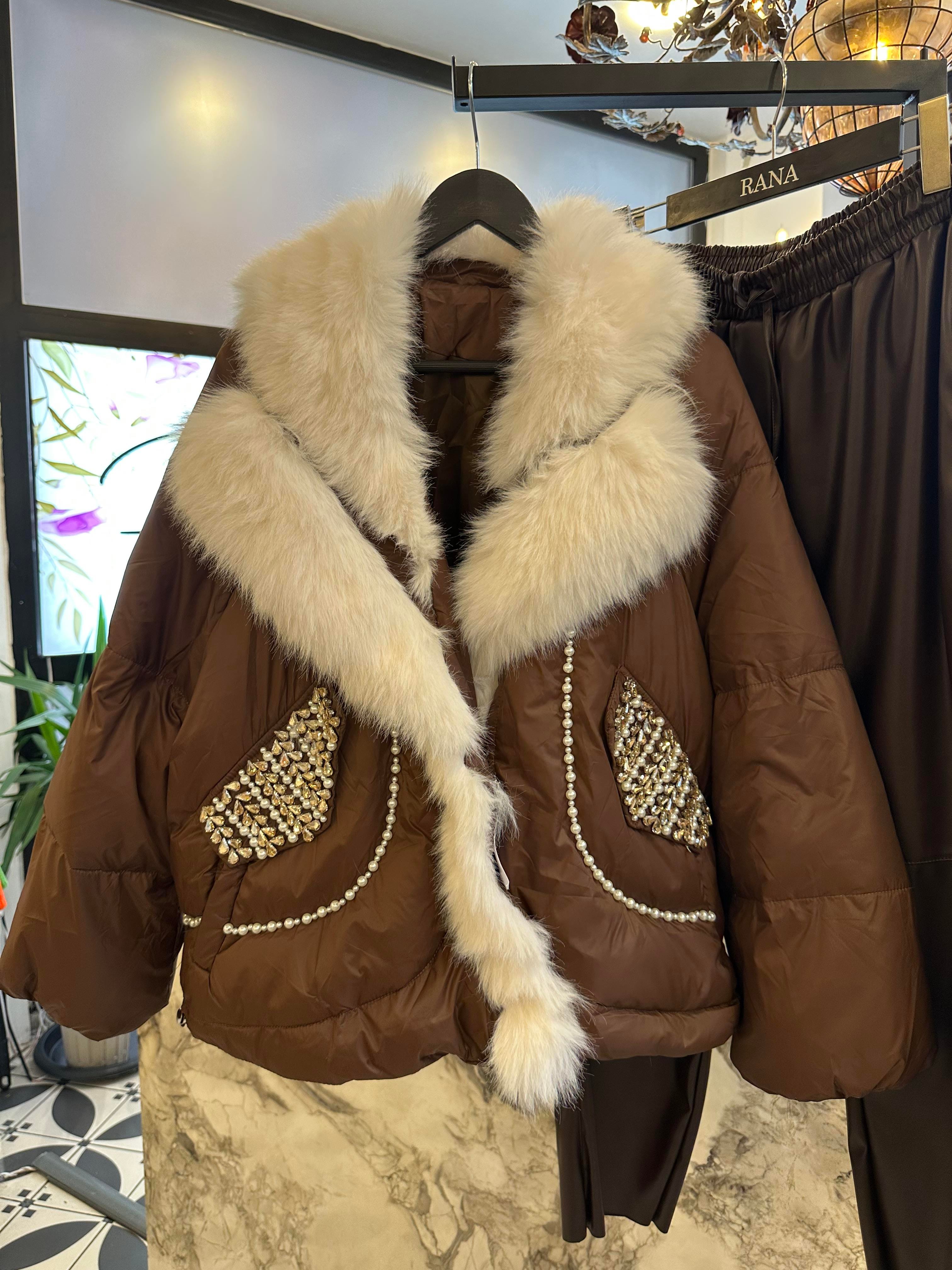 Kürklü İthal Şişme Mont Kahve