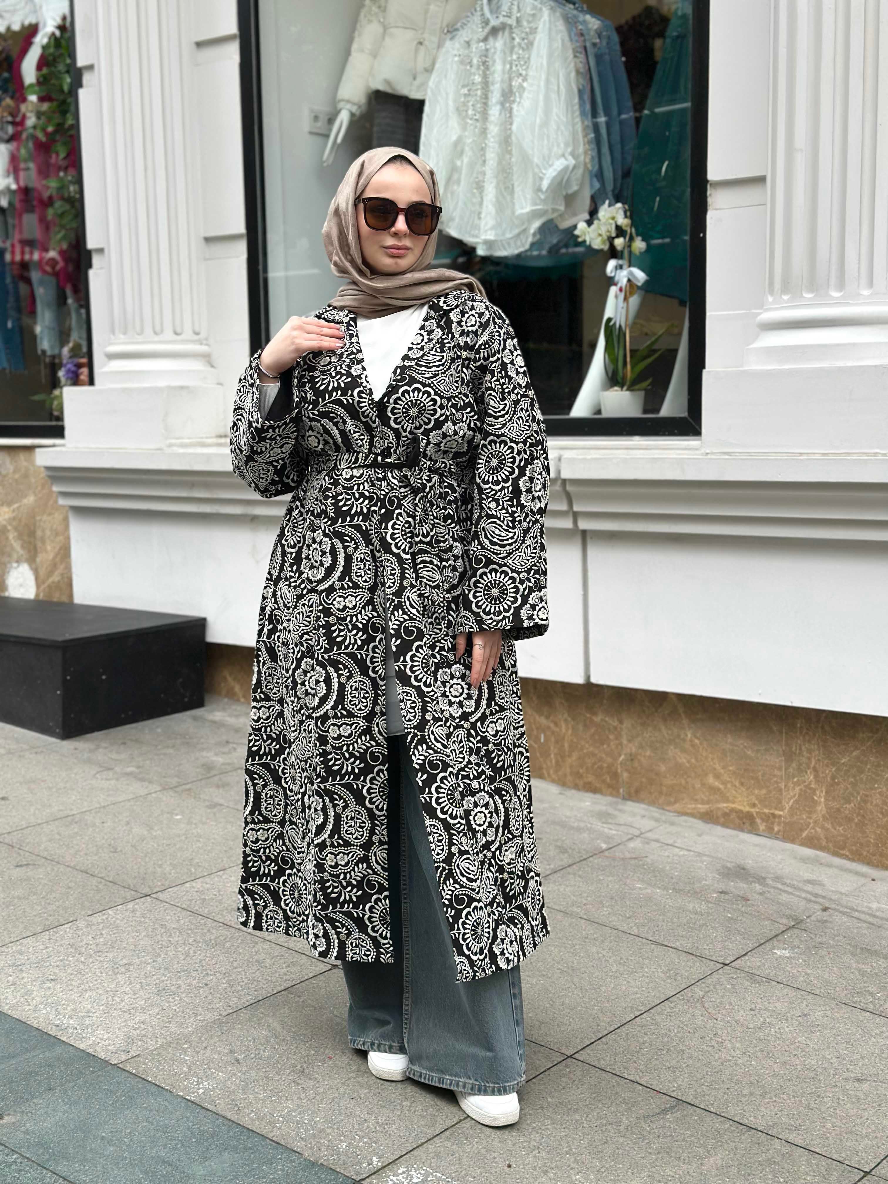 Nakış Detaylı İthal Kaftan Siyah