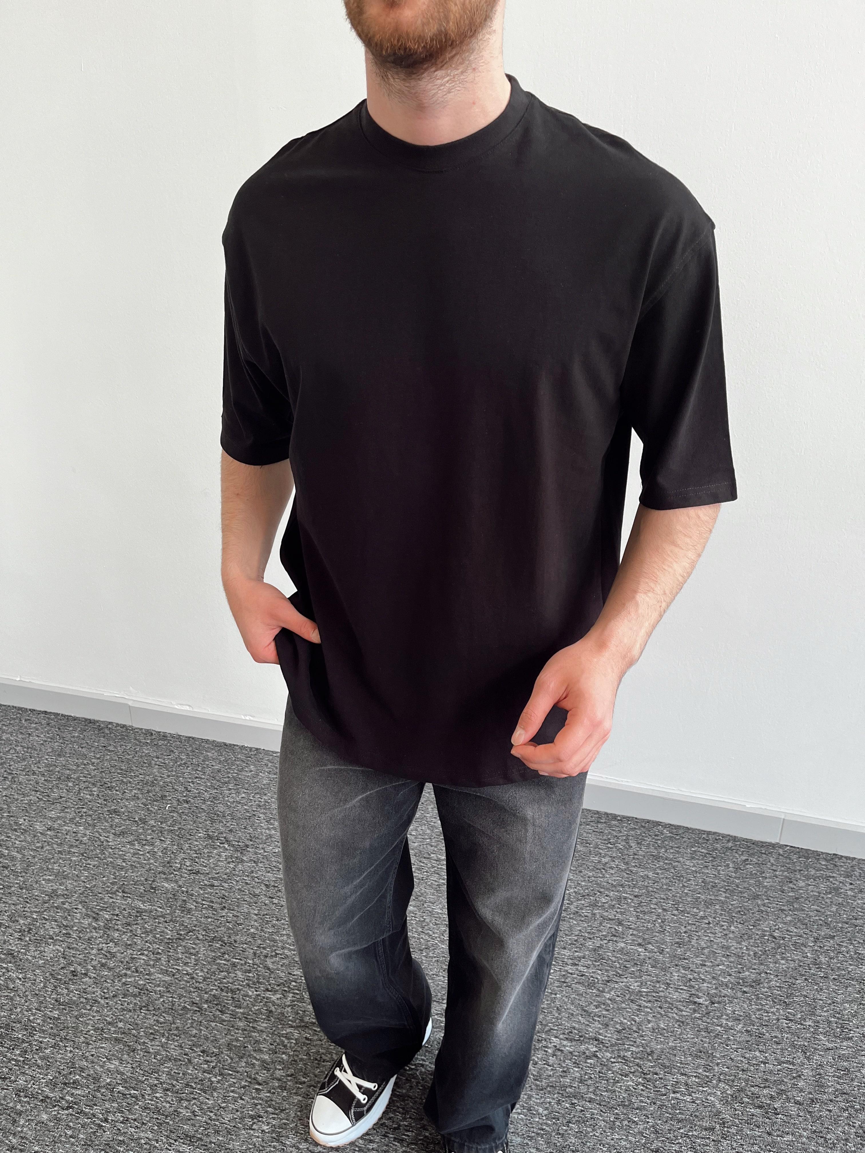 Erkek Premium Yüksek Kalite Düz Oversize T-Shirt-Siyah(E1047)