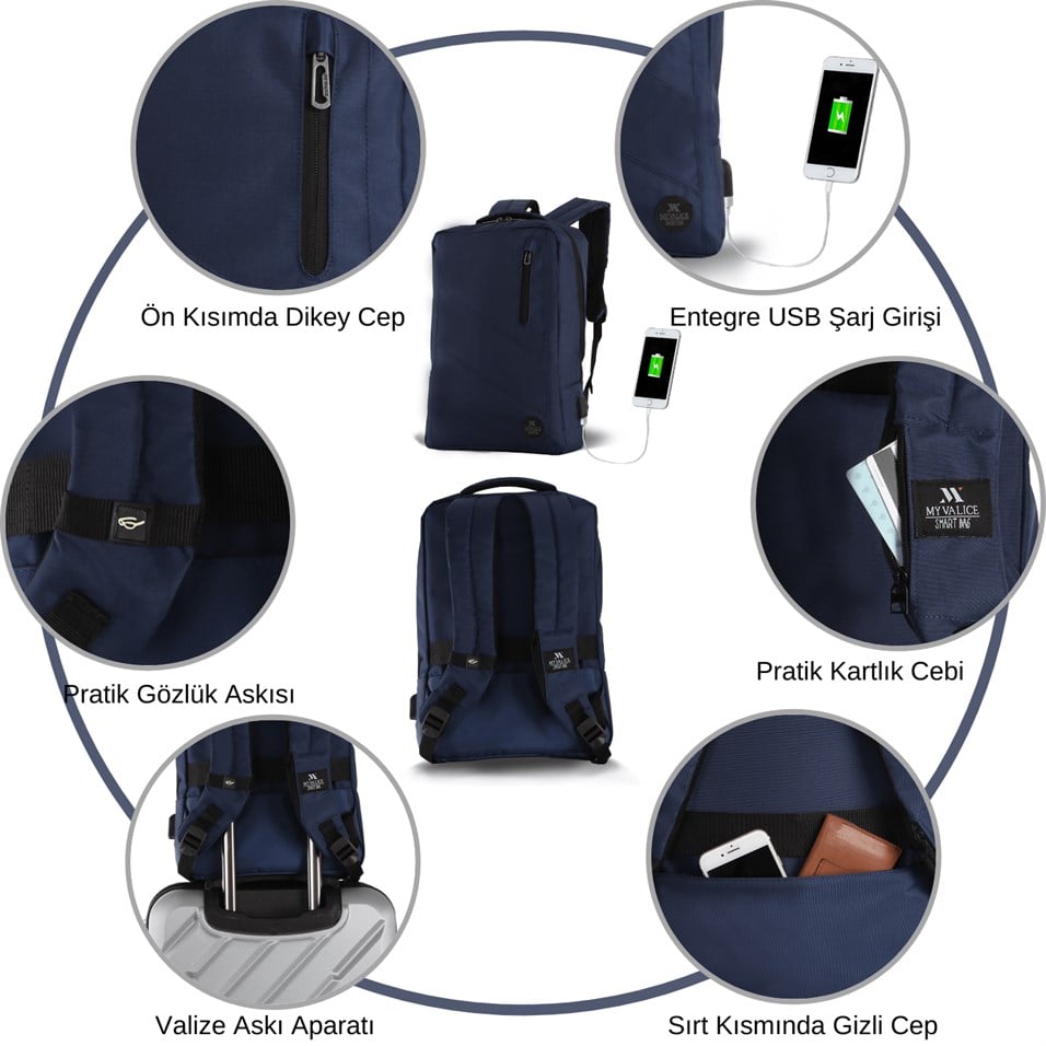 My Valice Smart Bag Usb Şarj Girişli Akıllı Sırt Çantası 1209 Siyah | My  Valice