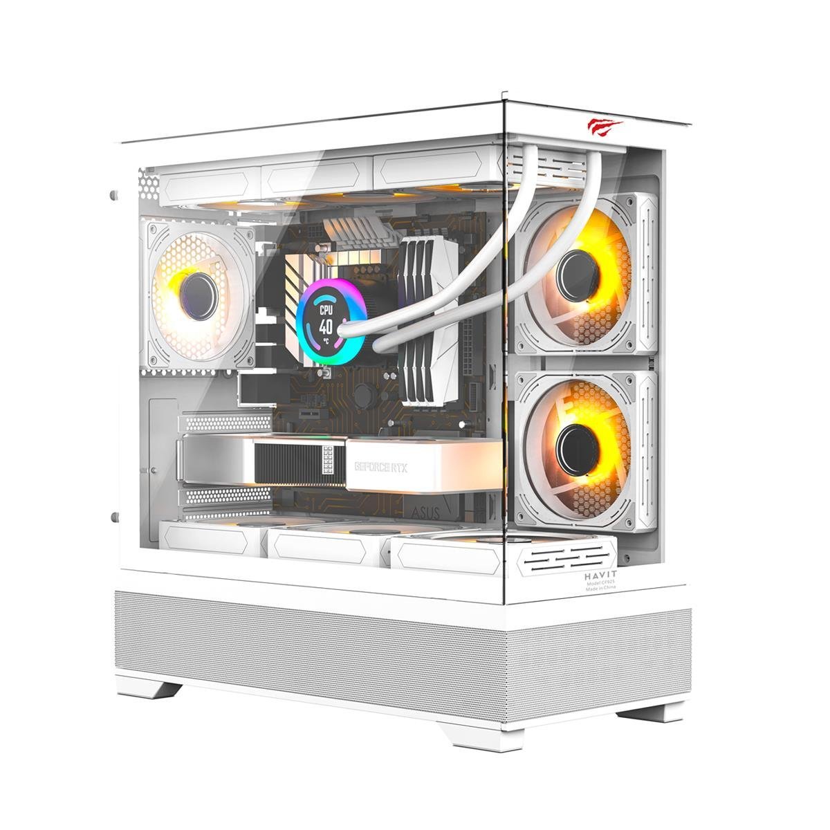 Havit CF925 Tamperlı Cam Gaming Oyuncu Kasası 3 Fanlı Beyaz - Kumandalı ve Modüllü ITX/M-ATX/ATX/E-ATX Uyumlu