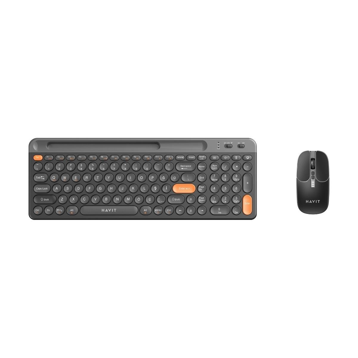 Havit KB835WB Dual Mode Kablosuz Klavye ve Mouse Seti | Türkçe Q | Bluetooth + 2.4GHz | Sessiz Tuş | Retro Tasarım - Siyah