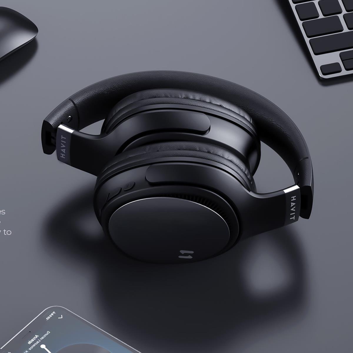 Havit H630BT Katlanabilir Kafa Ustu Mikrofonlu Bluetooth Kulakl k 36 Saat Kullan m Bluetooth V5.3 Siyah