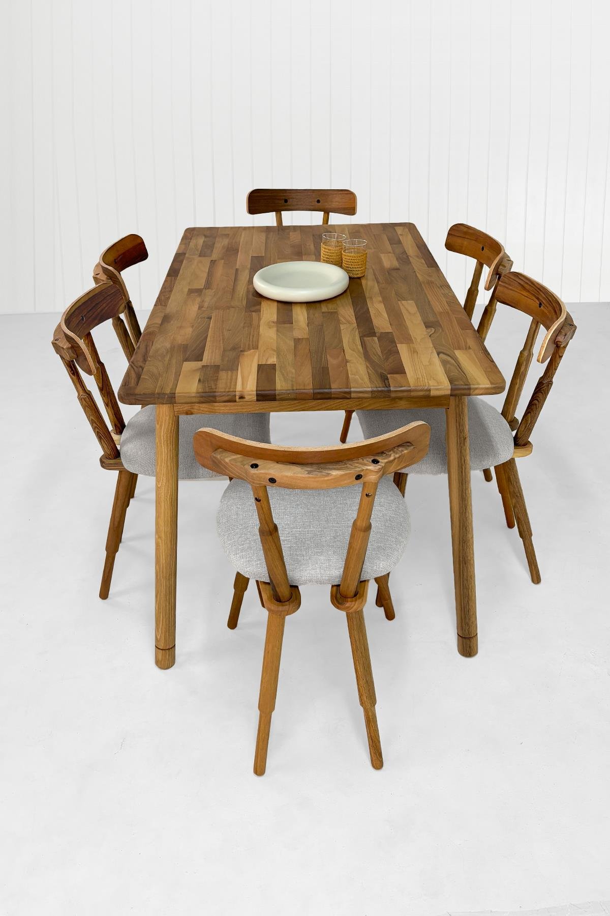 Alaçatı Masif Ceviz Masa Takımı 130x80 | 6 Nesrin Sandalyeli Yemek