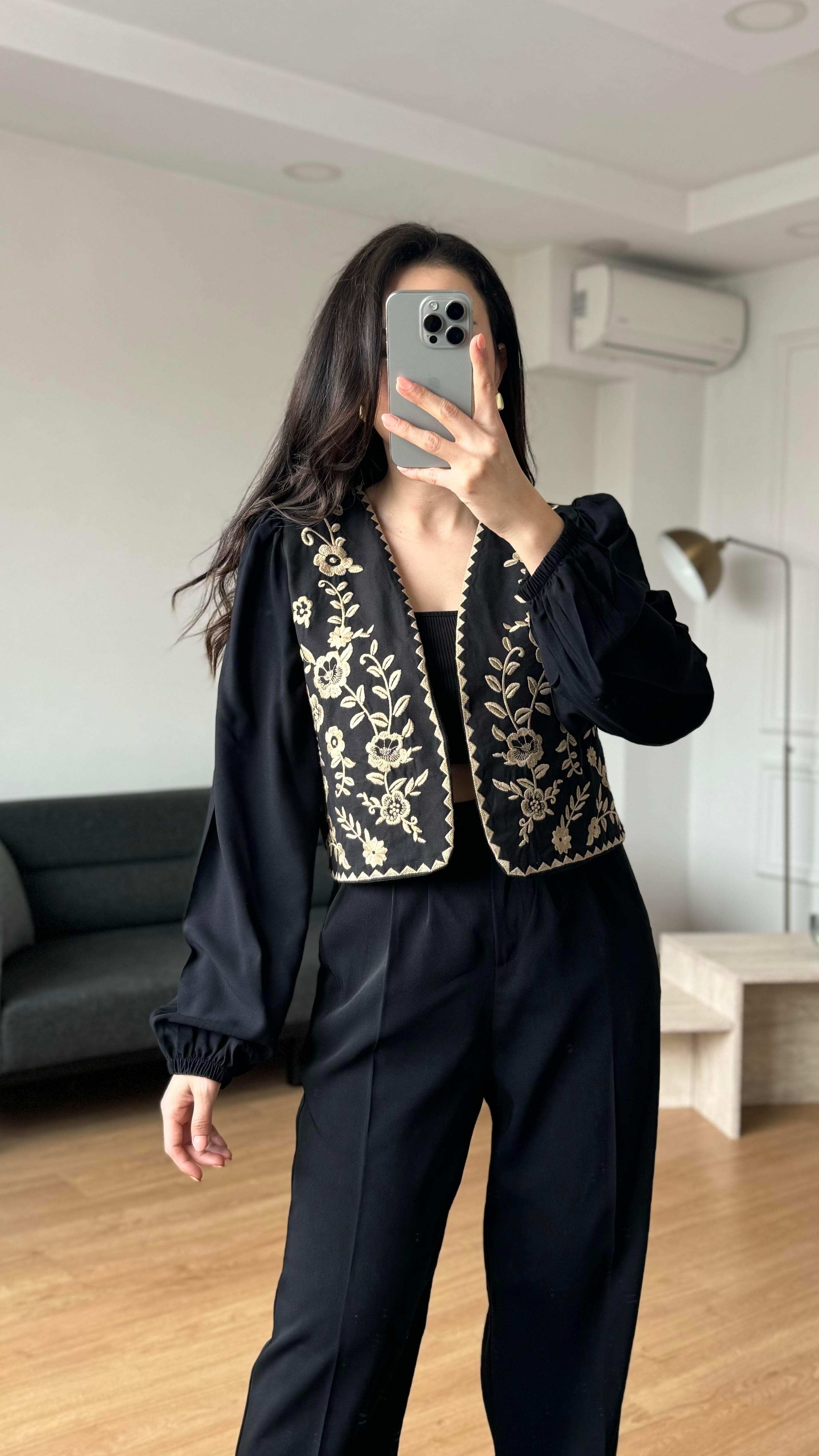 Lora Ceket Siyah Bej