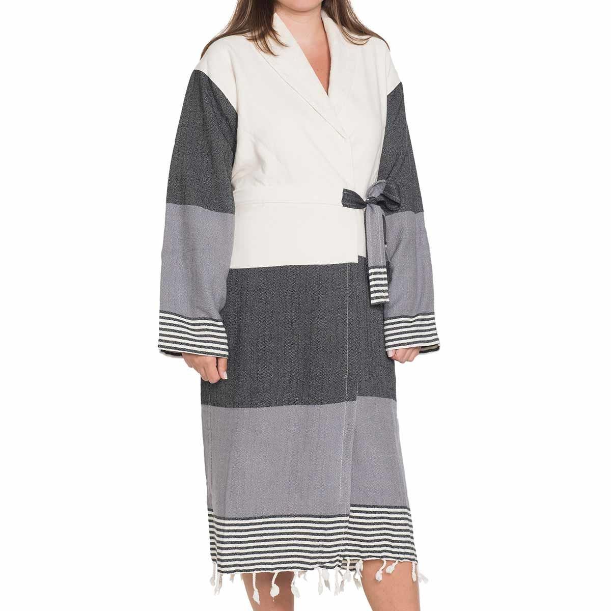 Twin Sultan Bathrobe with Terry Lining Black - Dark Grey - Natural