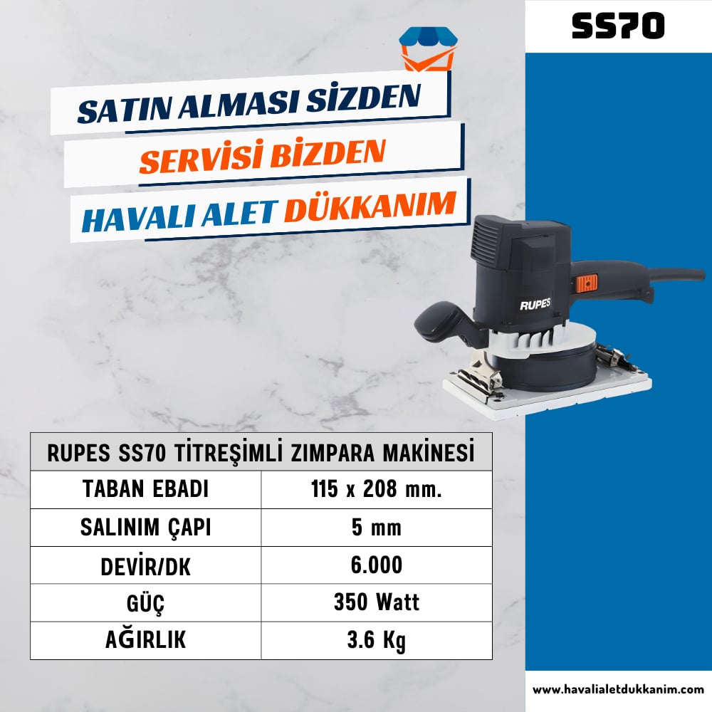RUPES SS70 Titreşimli Zımpara Makinesi 115x210 mm | Havalı Alet