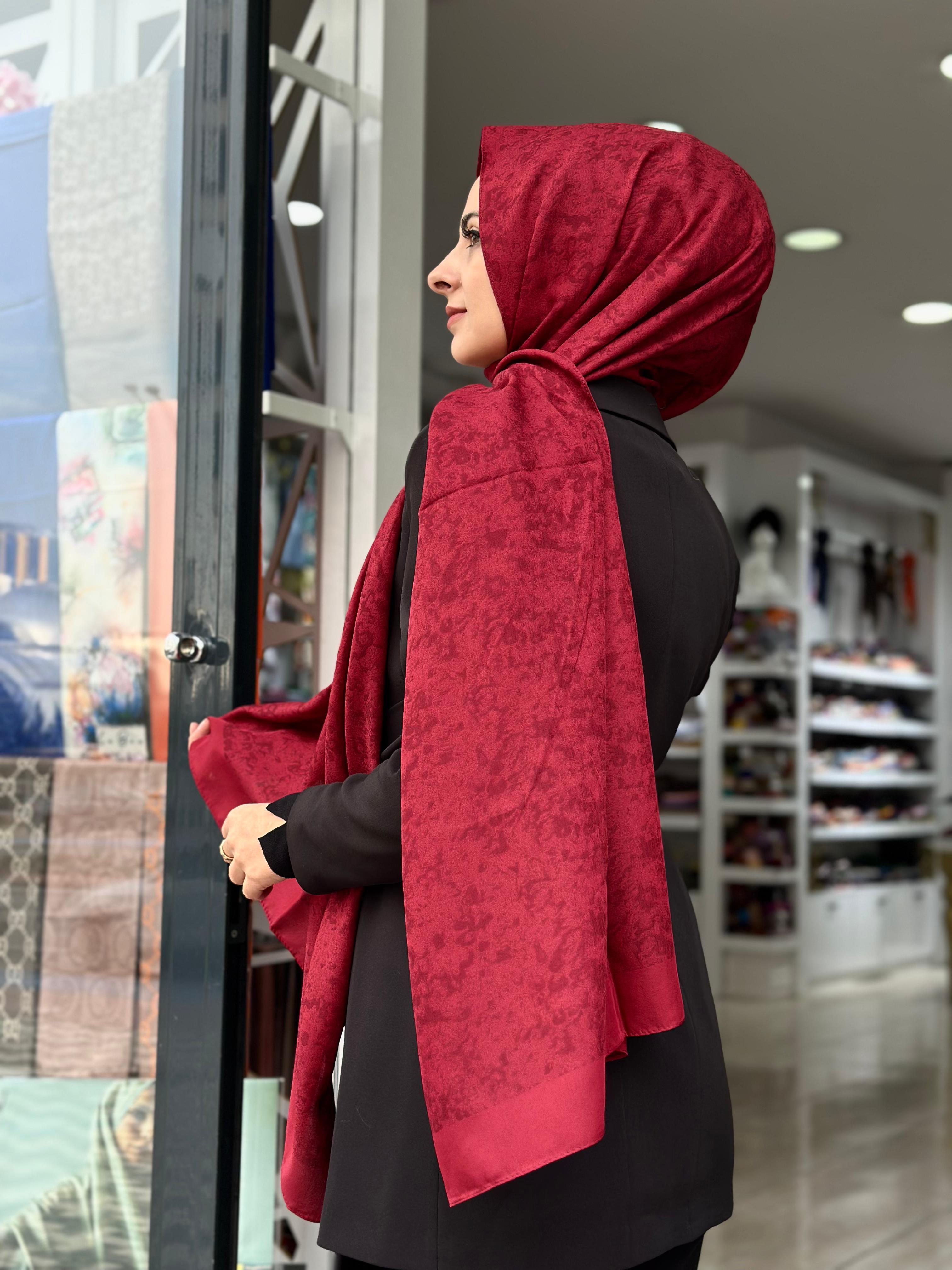 Bulut Desenli Şal (Bordo)