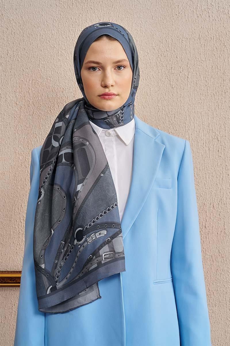 Ed Scarf Celebrity Pietra Şal Mavili Gri Rengi