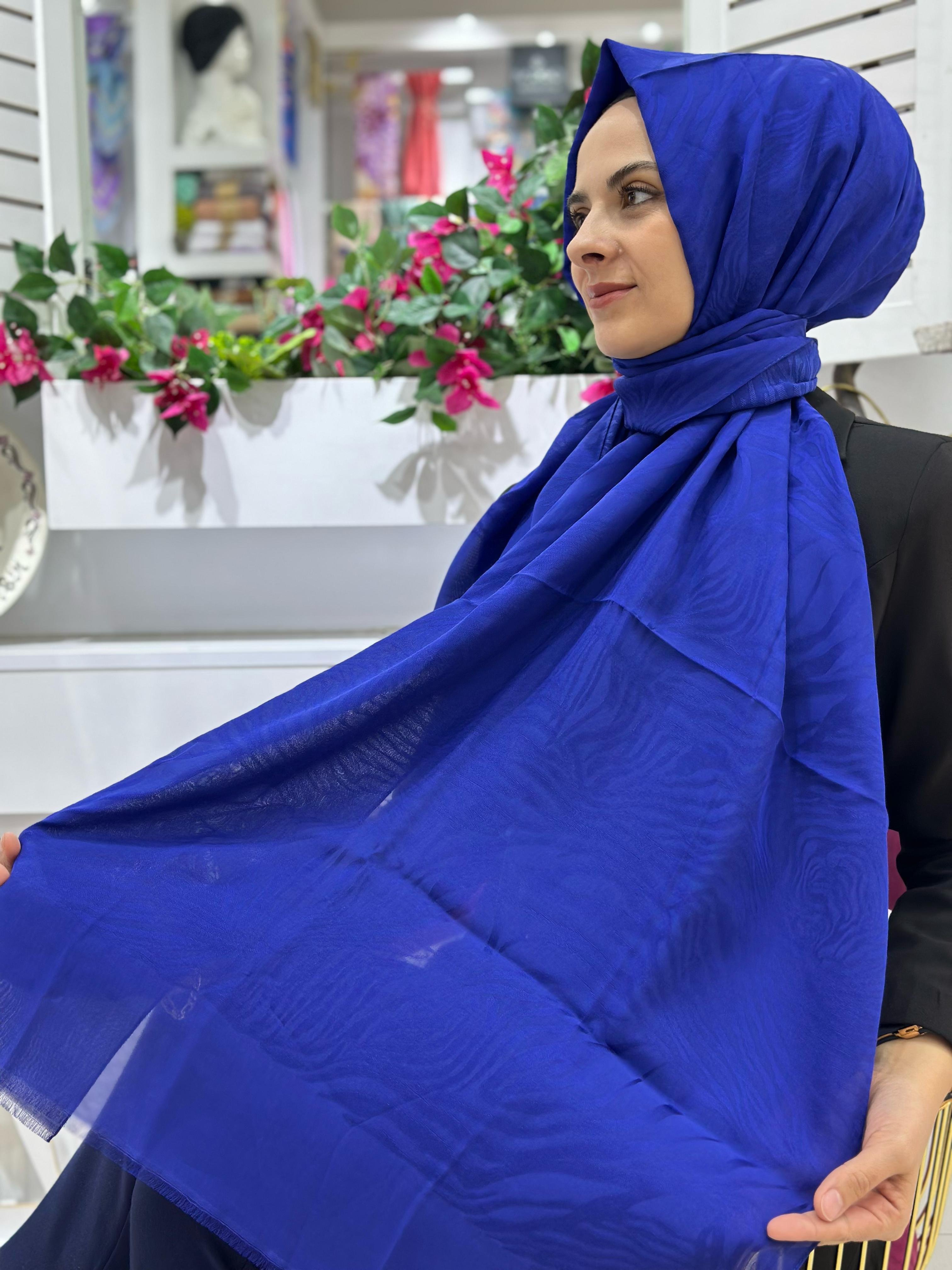 İpekevi Jakarlı Şal Saks Mavisi Rengi