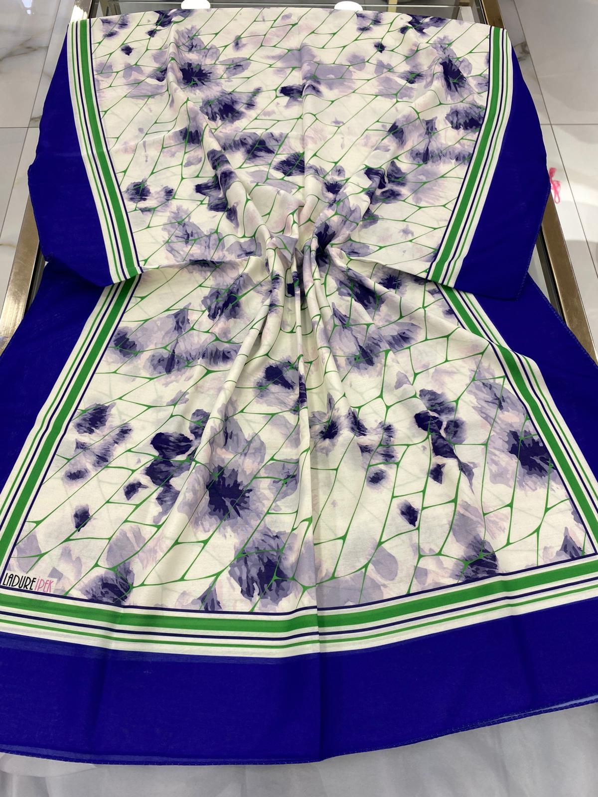 Ladure Desenli Butik Şal -Lacivert