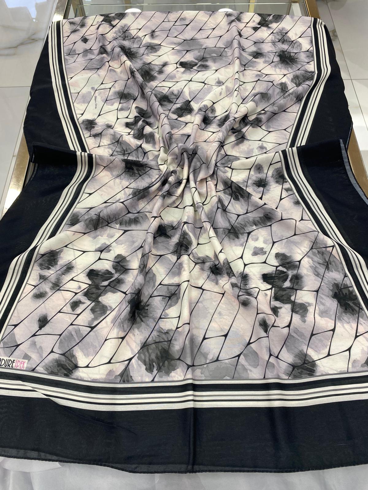 Ladure Desenli Butik Şal -Siyah 