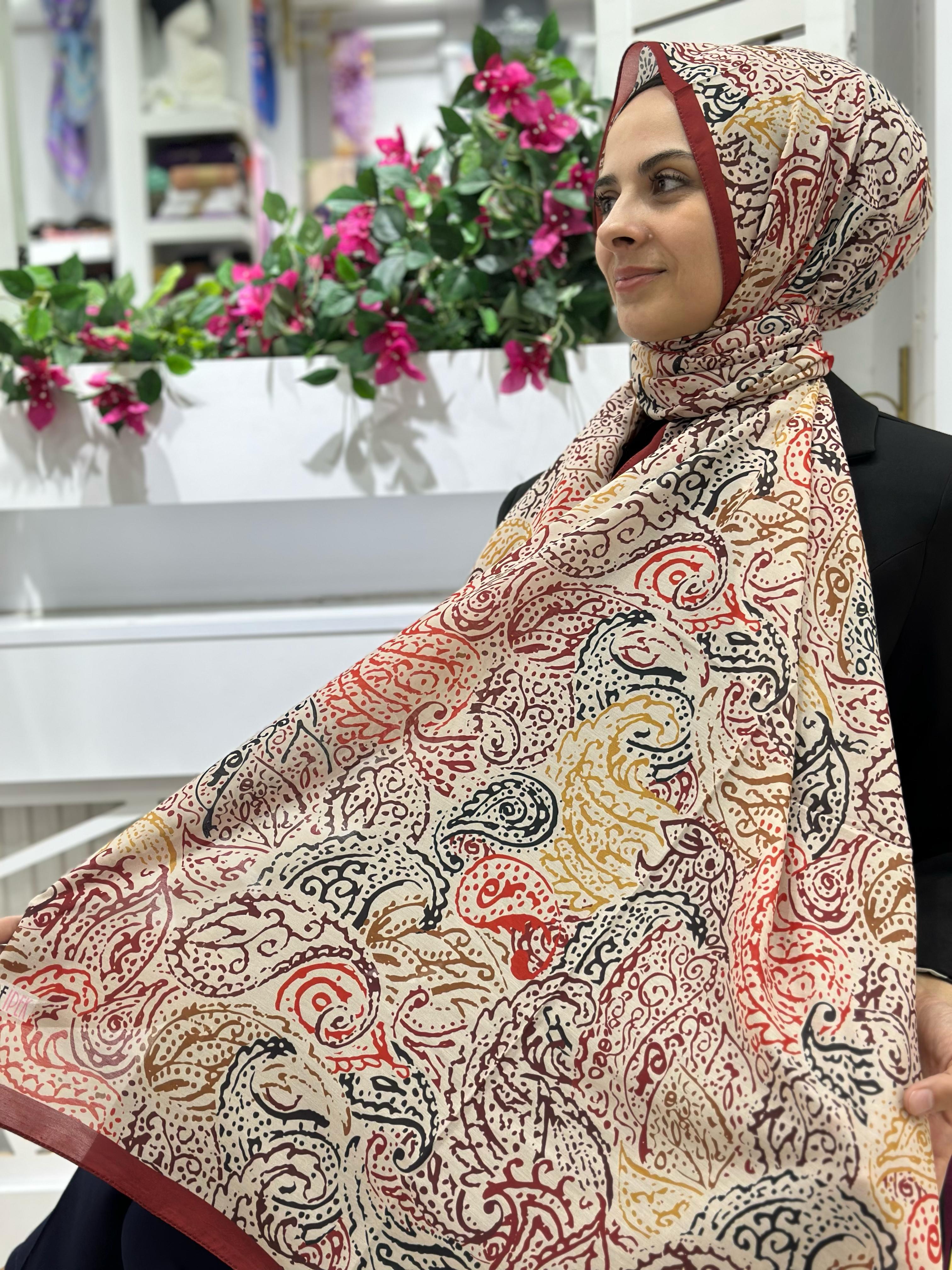 Ladure Desenli Modal Şal Bordo Rengi