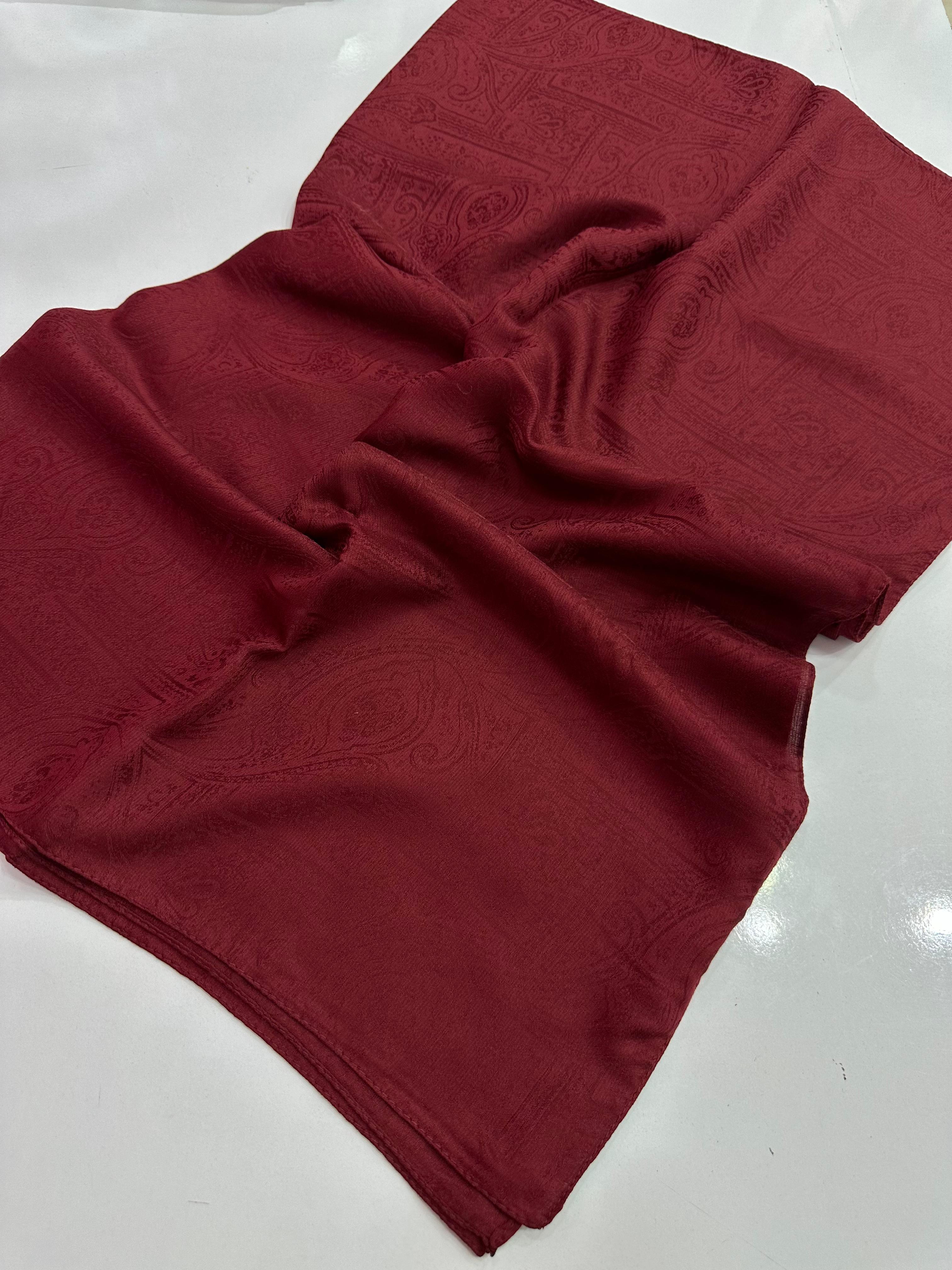 Şal Rüyası Etnik Desen Jakarlı Şal Bordo Rengi
