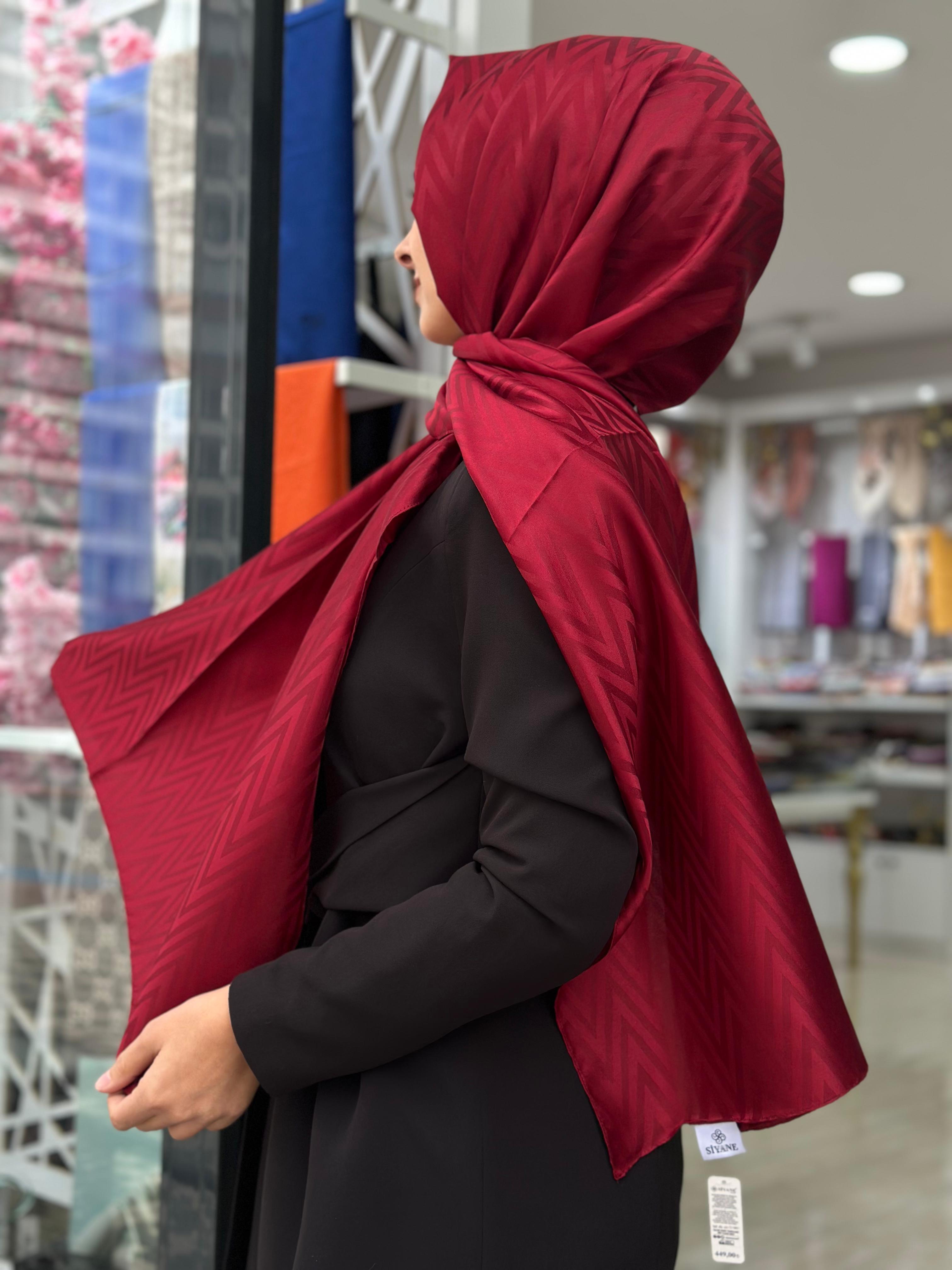 Siyane Bordo Koleksiyonu Jakarlı Şal Zigzag