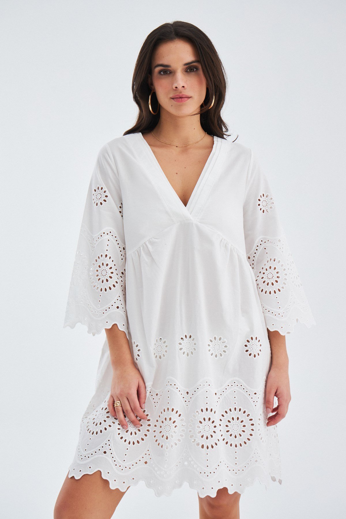 Peraluna HİROMİ DRESS %100 Pamuk 3/4 Kol Diz Hizası Yazlık Kadın